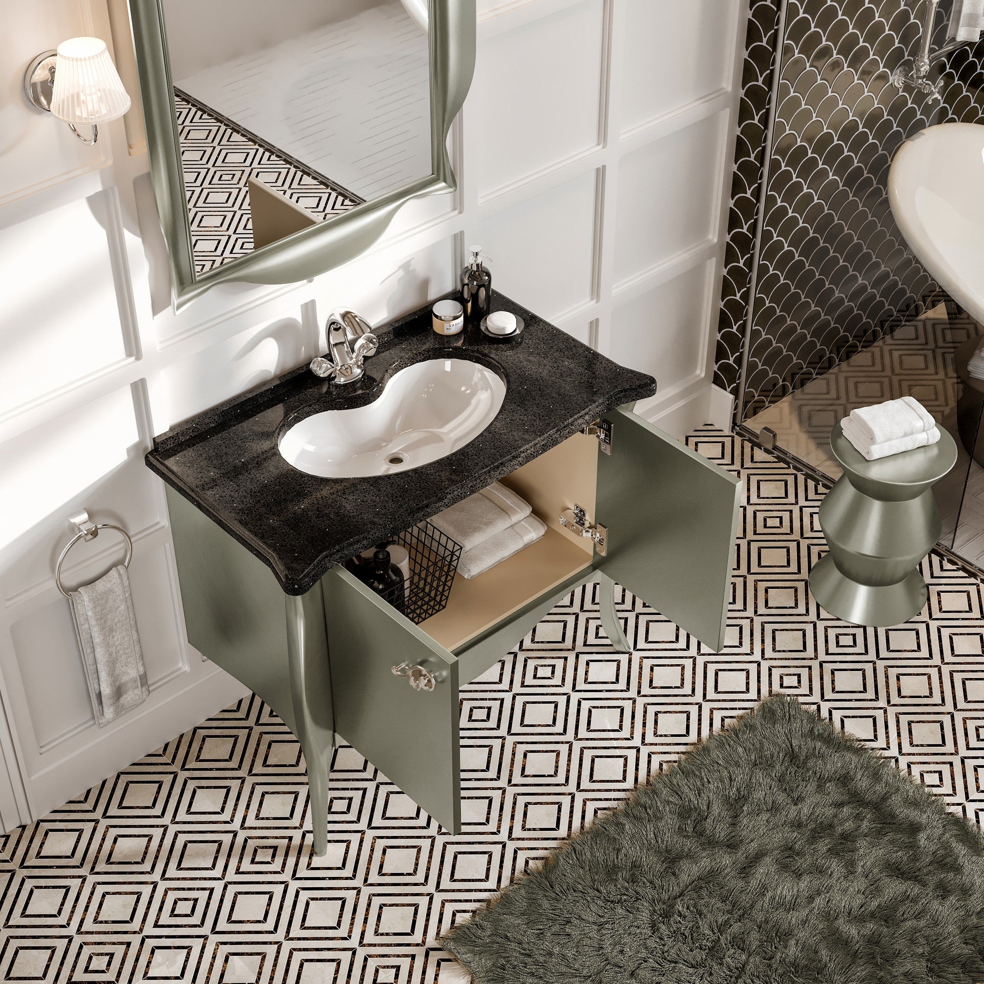 Ritz 34 in. Silver Single Sink Bath Vanity with Granite Top and Undermount Porcelain Sink