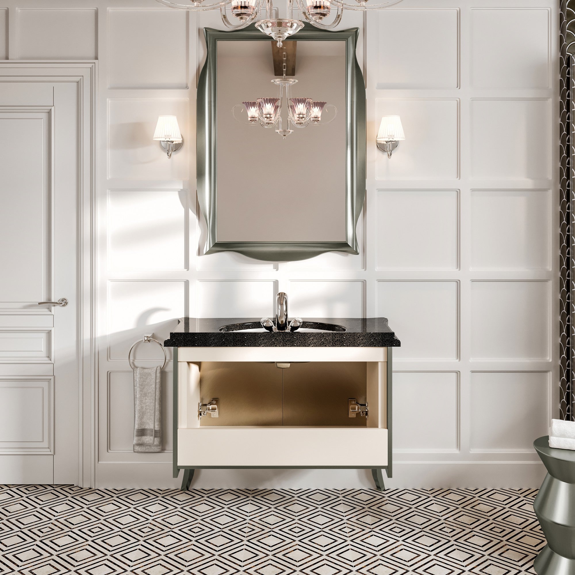 Ritz 34 in. Silver Single Sink Bath Vanity with Granite Top and Undermount Porcelain Sink