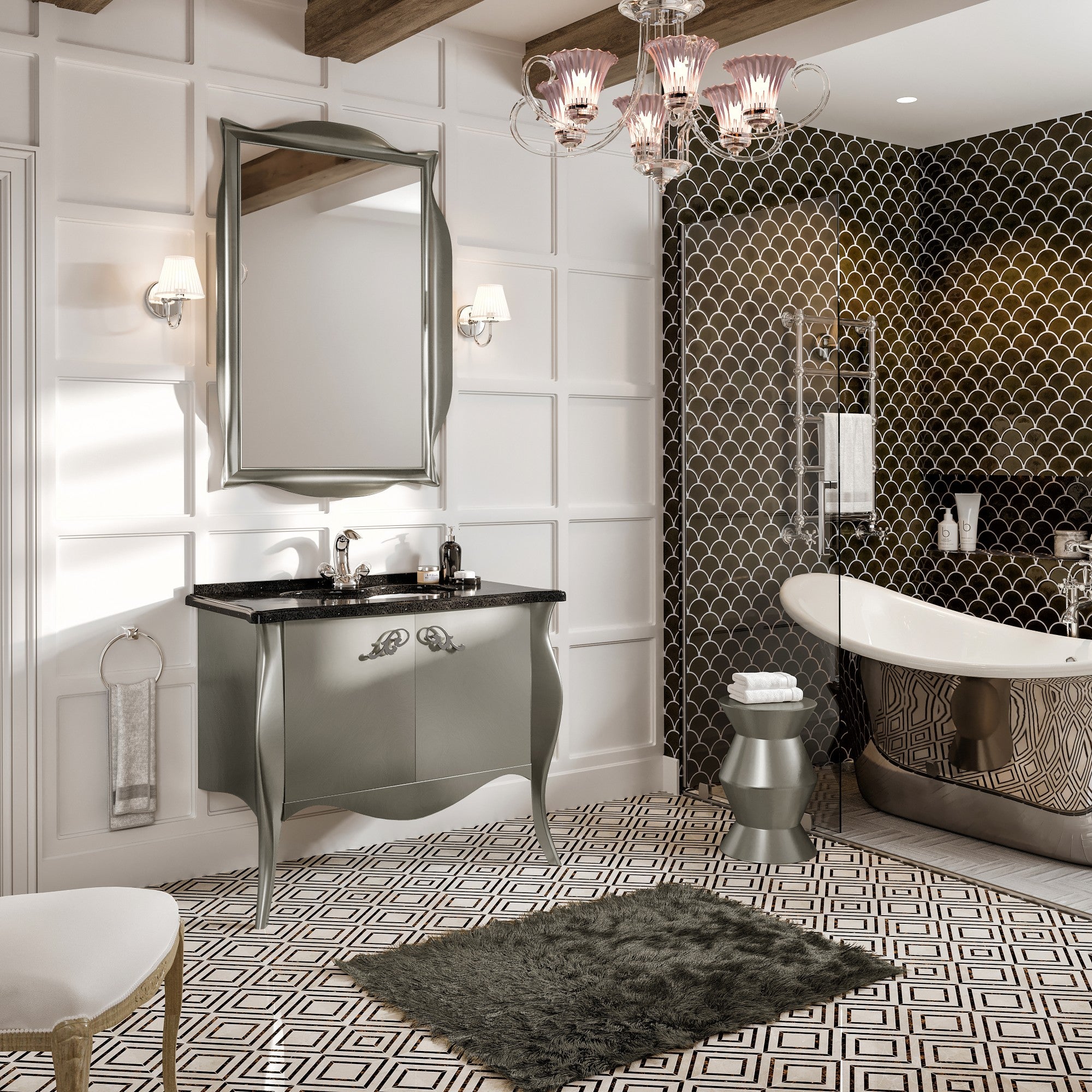 Ritz 34 in. Silver Single Sink Bath Vanity with Granite Top and Undermount Porcelain Sink