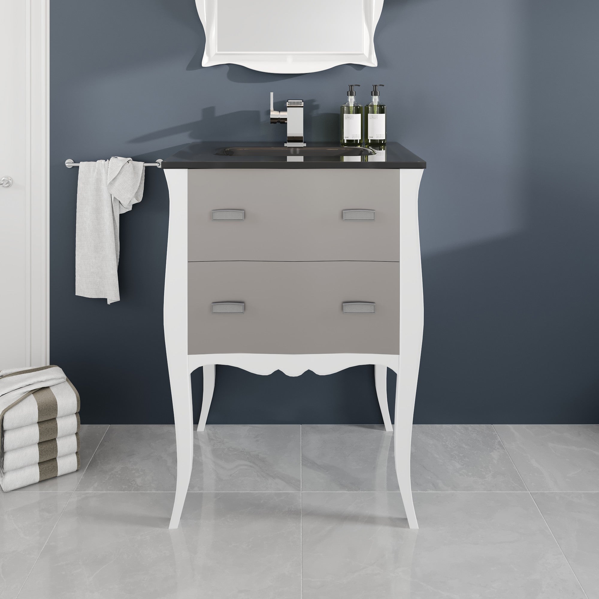Aranjuez 24 in. White & Silver Single Sink Bath Vanity with Tempered Glass Top and Integrated Sink
