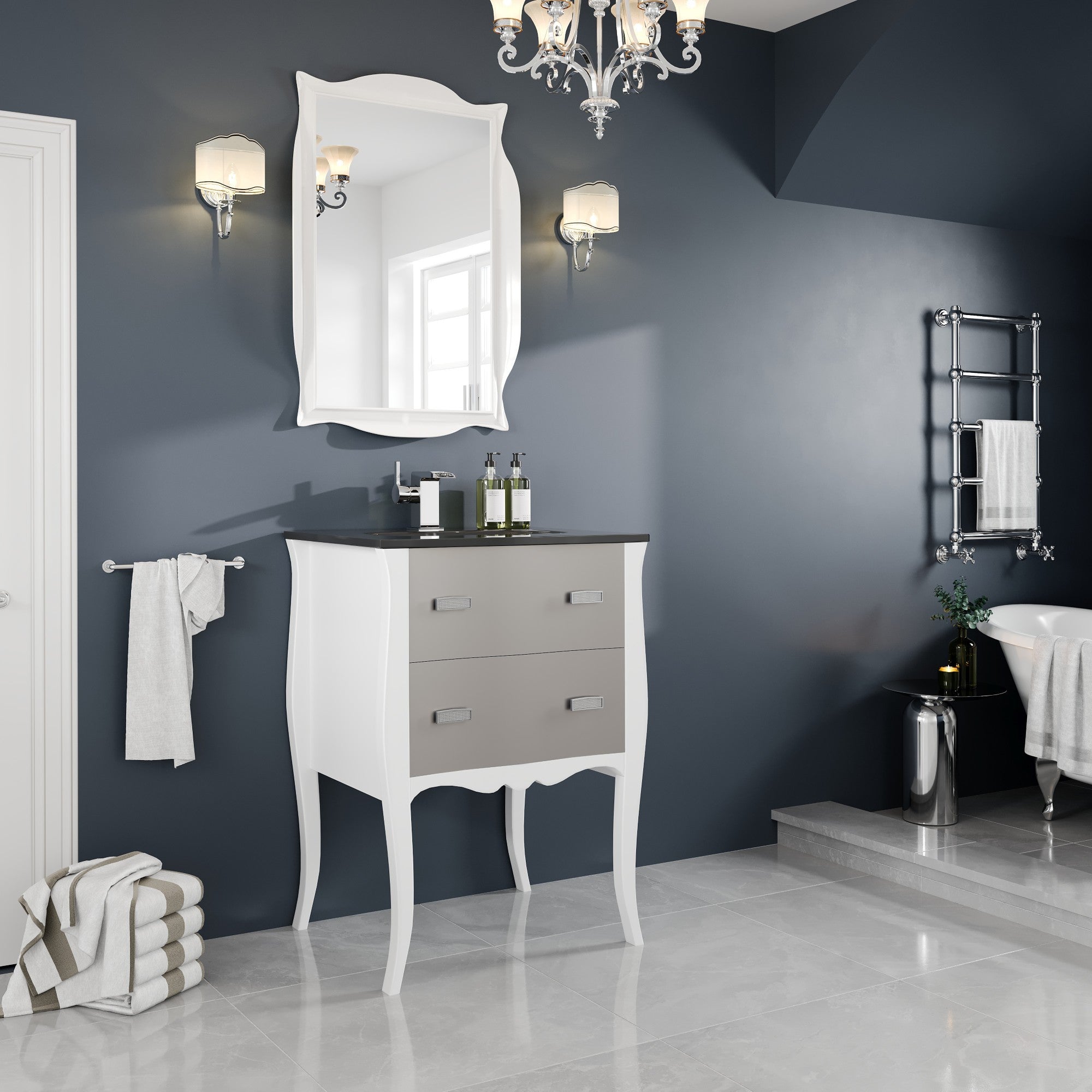 Aranjuez 24 in. White & Silver Single Sink Bath Vanity with Tempered Glass Top and Integrated Sink