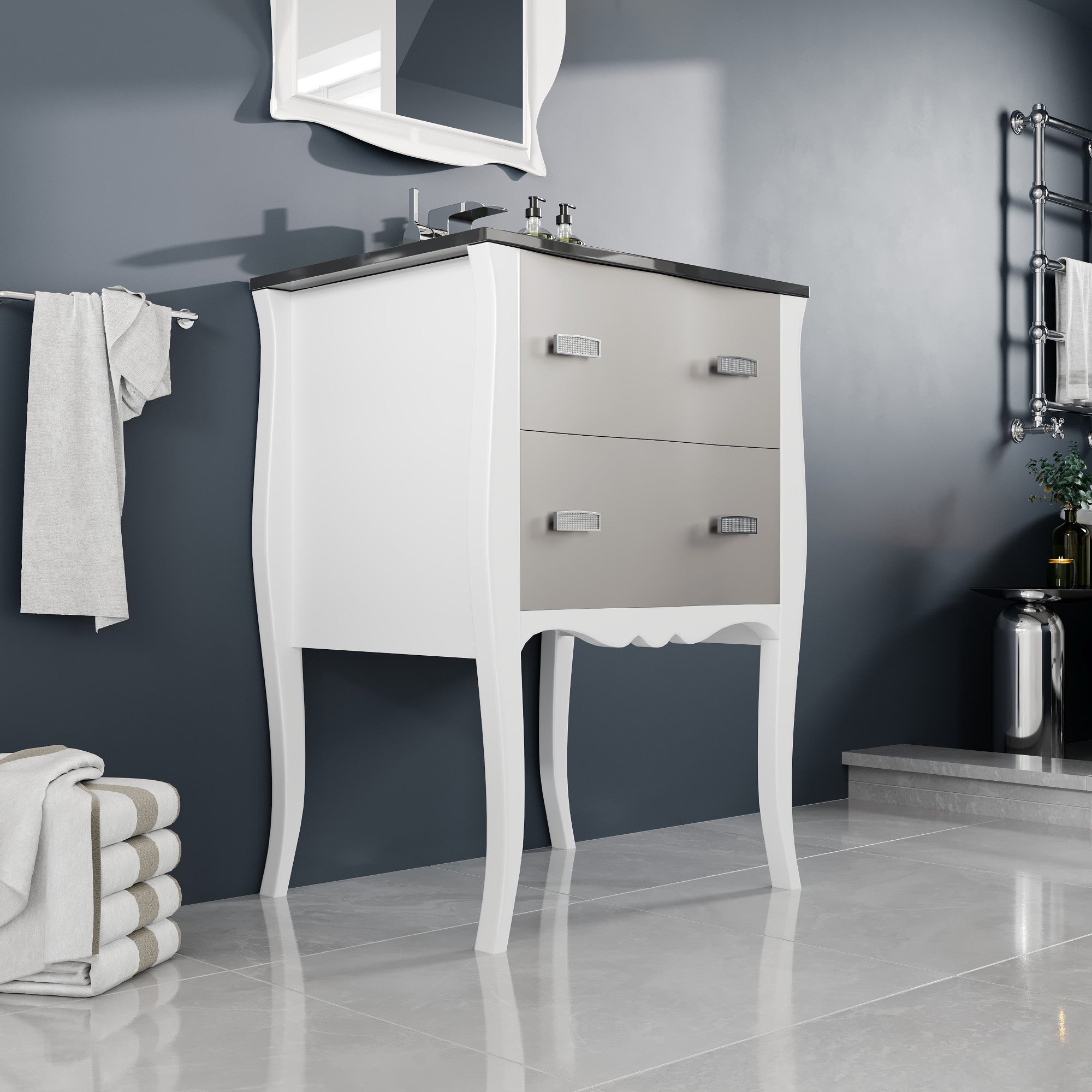 Aranjuez 24 in. White & Silver Single Sink Bath Vanity with Tempered Glass Top and Integrated Sink