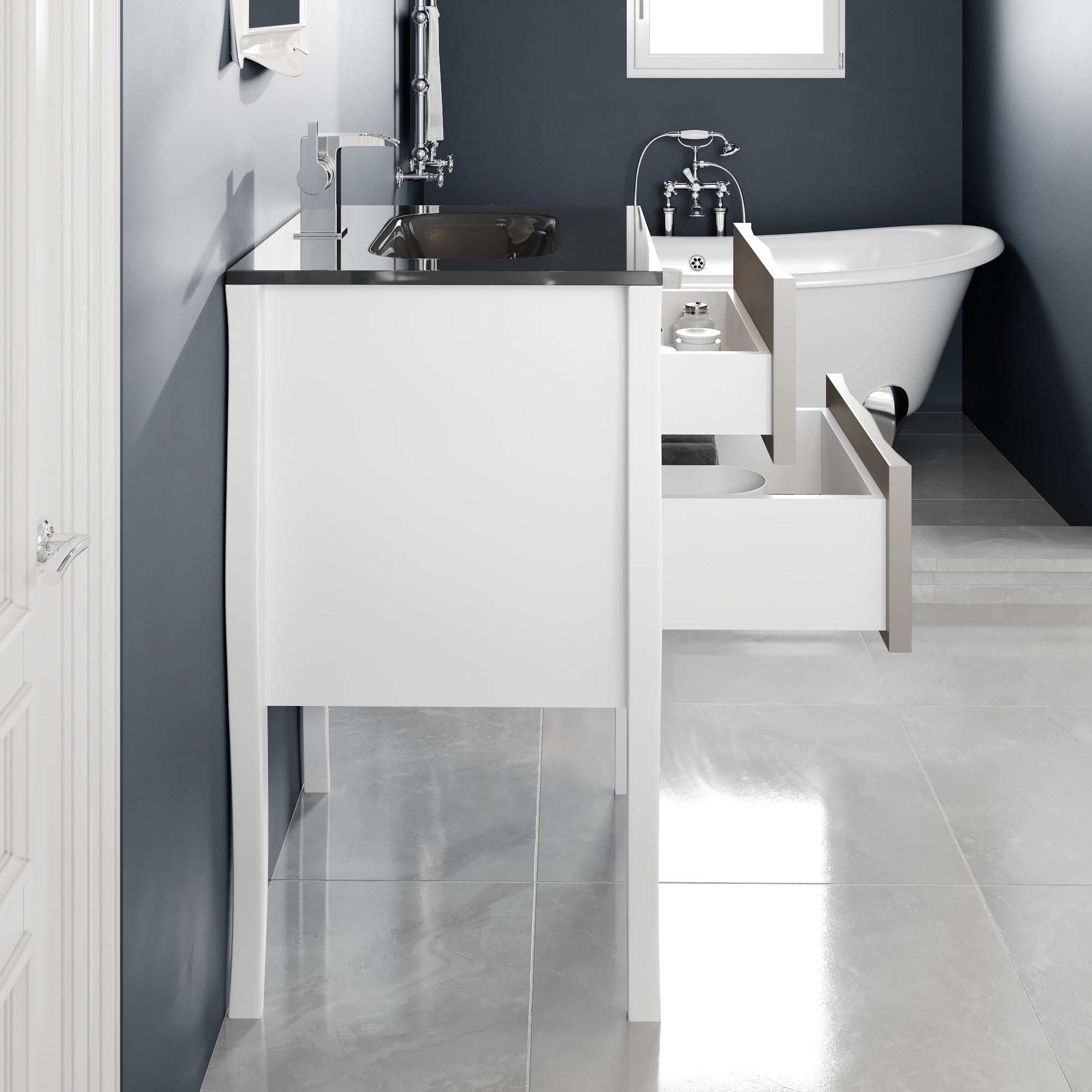 Aranjuez 24 in. White & Silver Single Sink Bath Vanity with Tempered Glass Top and Integrated Sink