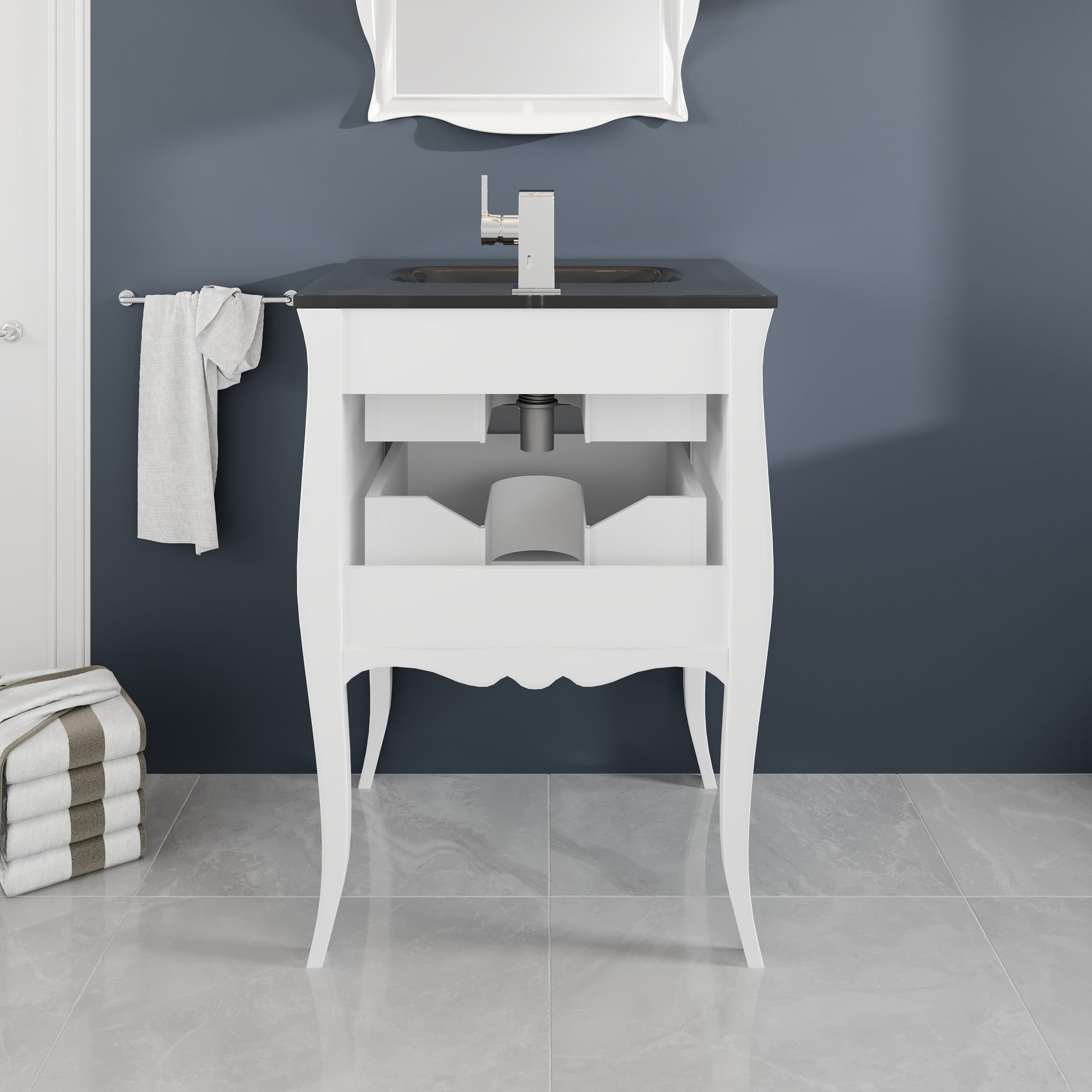 Aranjuez 24 in. White & Silver Single Sink Bath Vanity with Tempered Glass Top and Integrated Sink