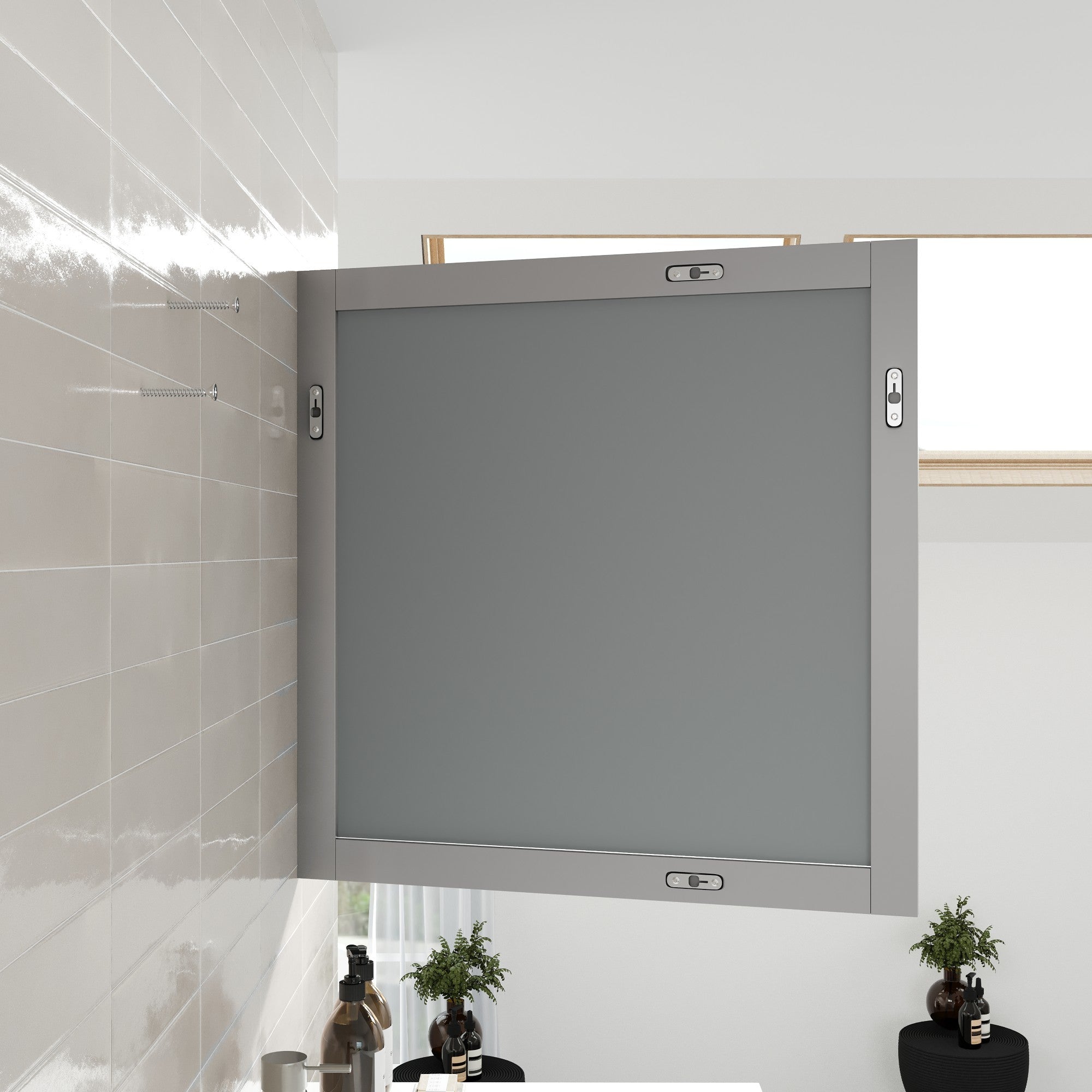 Eviva New York 30" x 30" Square Gray Wooden Framed Mirror