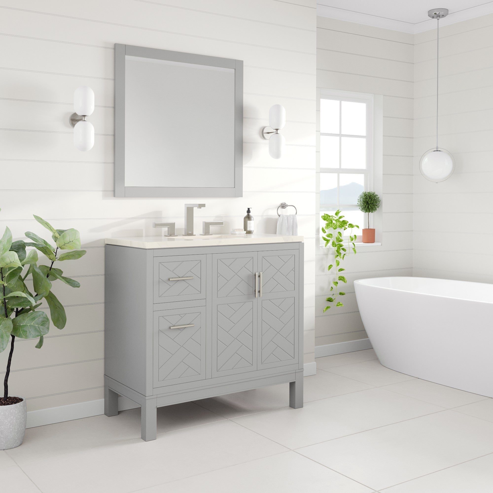 Eviva New York 30" x 30" Square Gray Wooden Framed Mirror