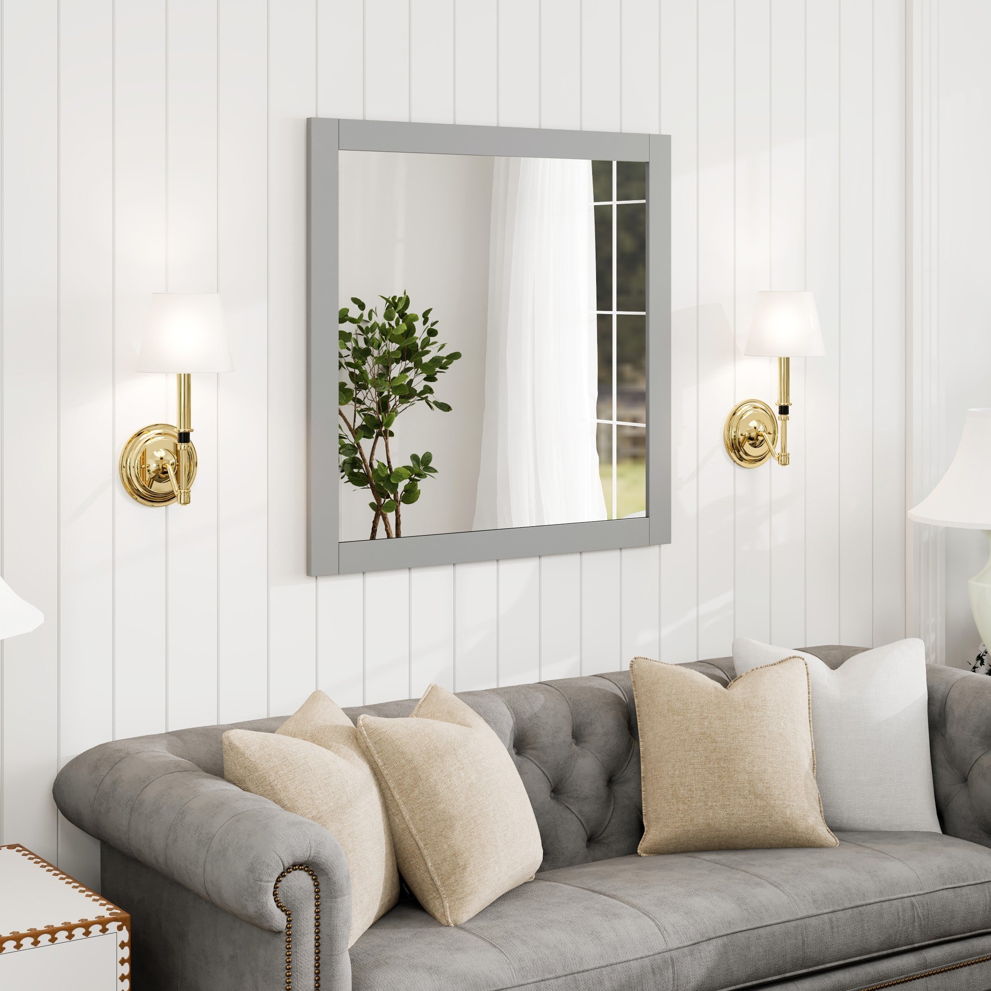 Eviva New York 30" x 30" Square Gray Wooden Framed Mirror