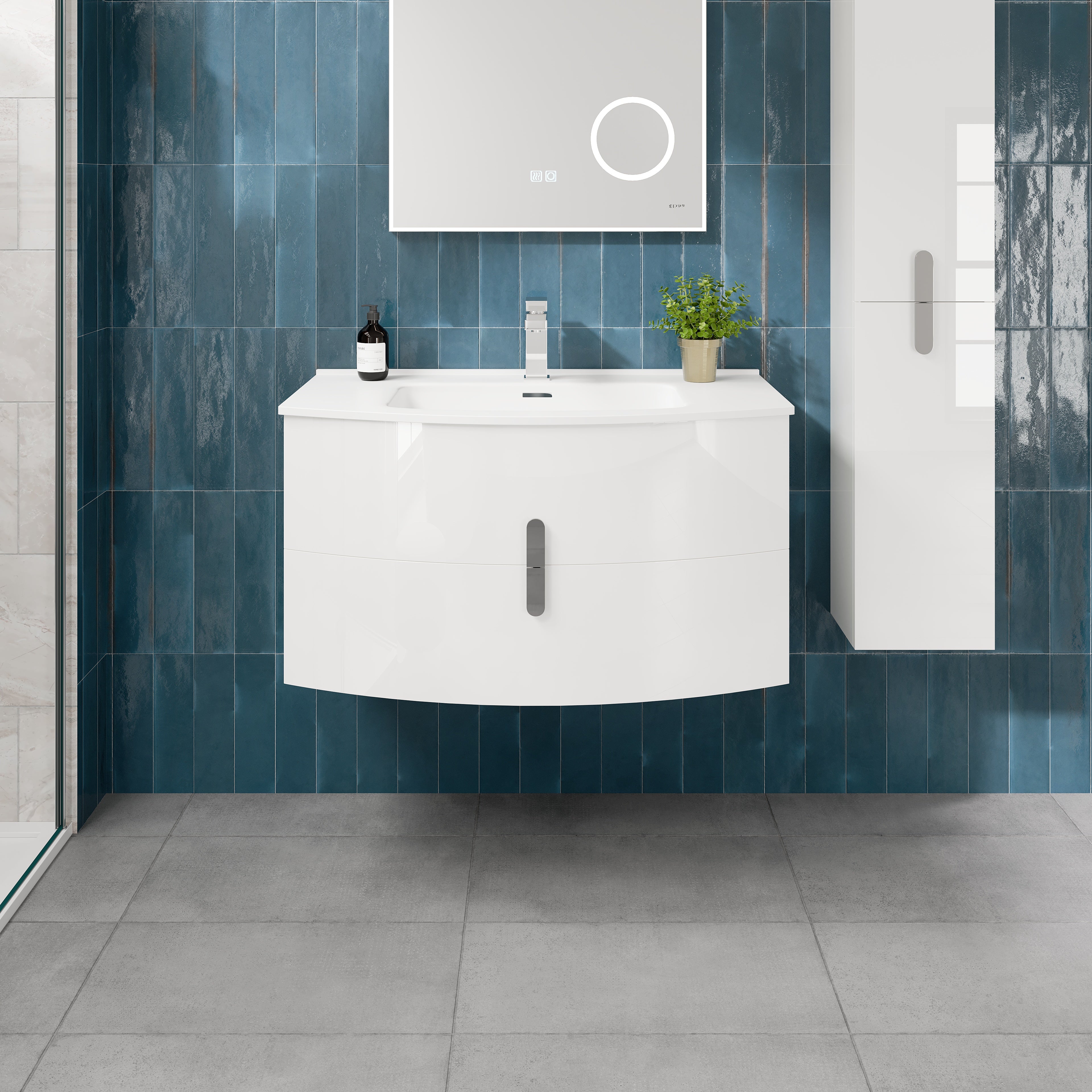 Cali 40 in. White Wall Mount Single Sink Bath Vanity with Porcelain Top and Integrated Sink