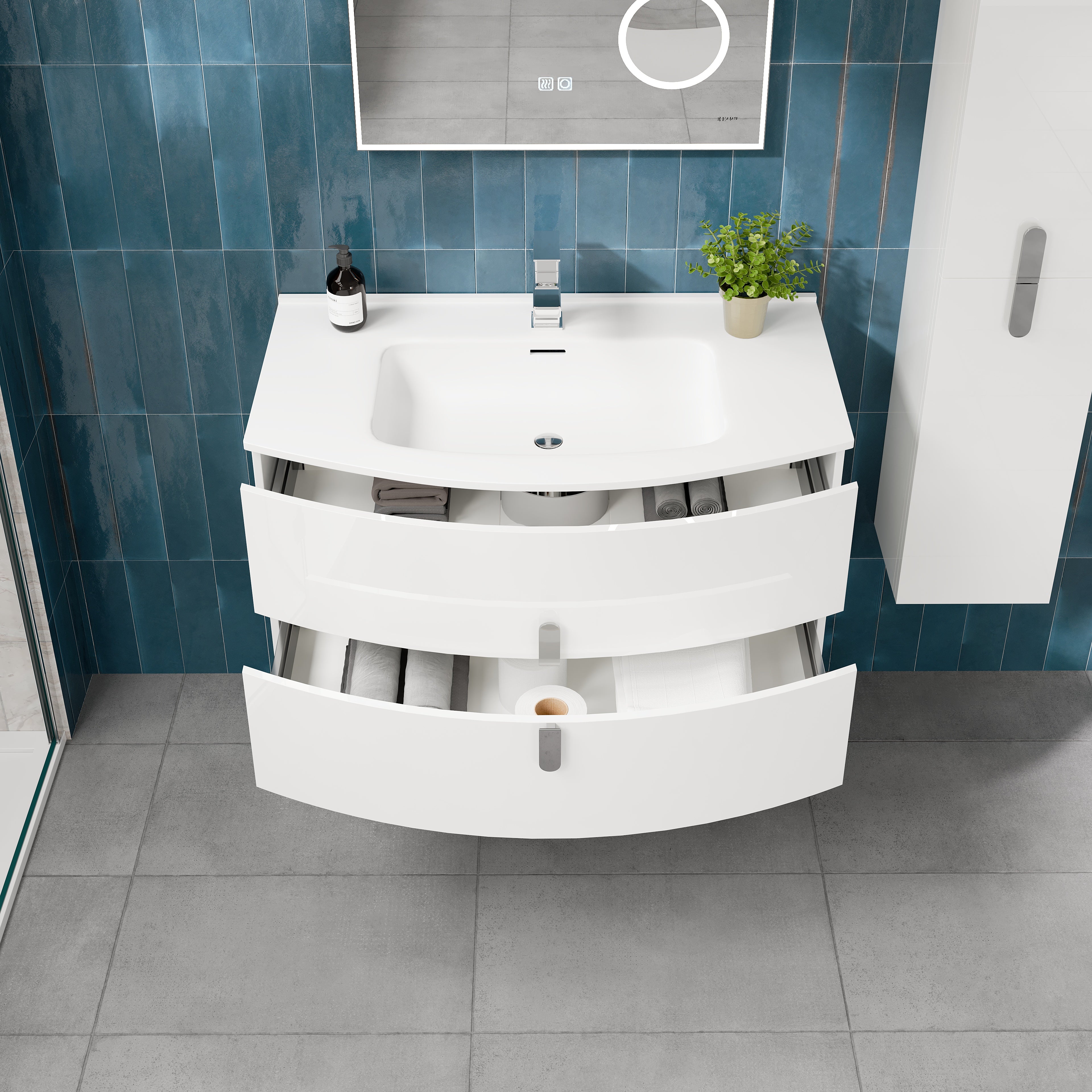 Cali 40 in. White Wall Mount Single Sink Bath Vanity with Porcelain Top and Integrated Sink