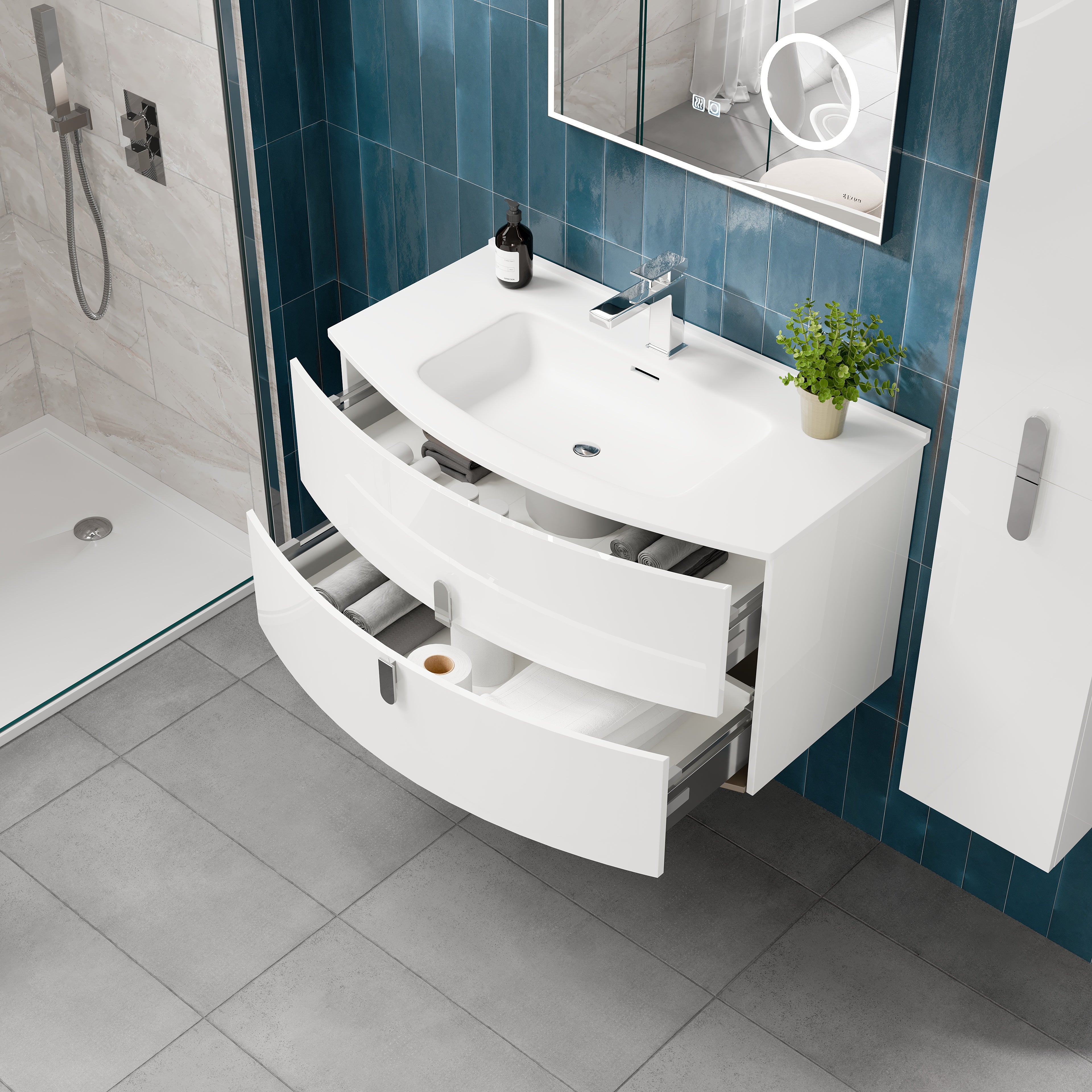 Cali 40 in. White Wall Mount Single Sink Bath Vanity with Porcelain Top and Integrated Sink