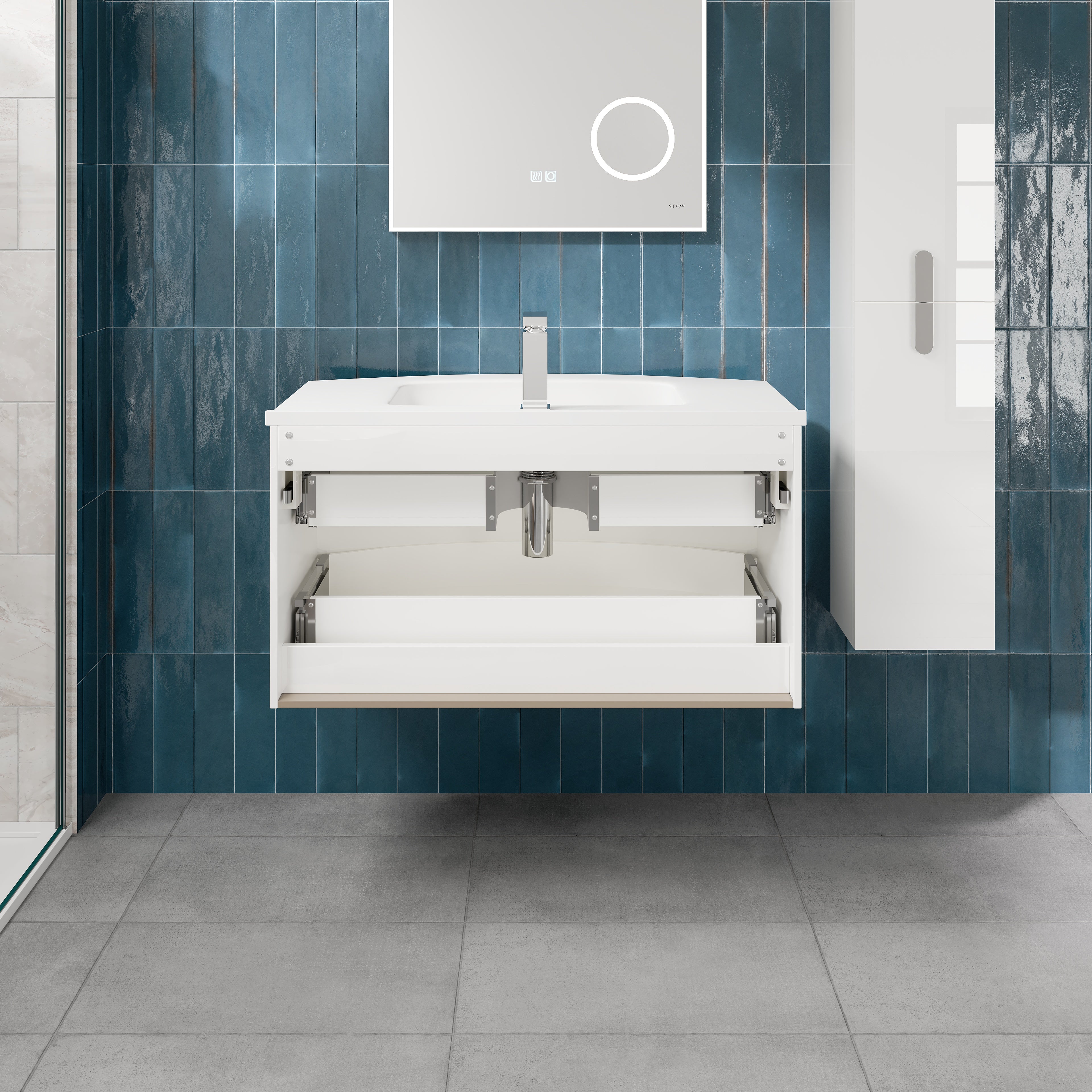 Cali 40 in. White Wall Mount Single Sink Bath Vanity with Porcelain Top and Integrated Sink