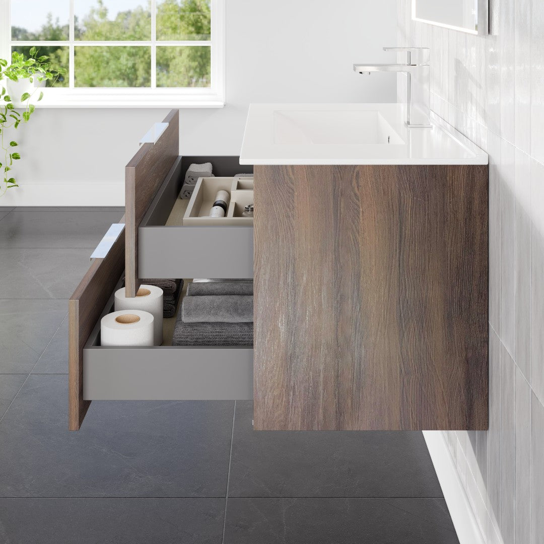 Galsaky 24 in. Wenge Wall Mount Single Sink Bath Vanity with Porcelain Top and Integrated Sink