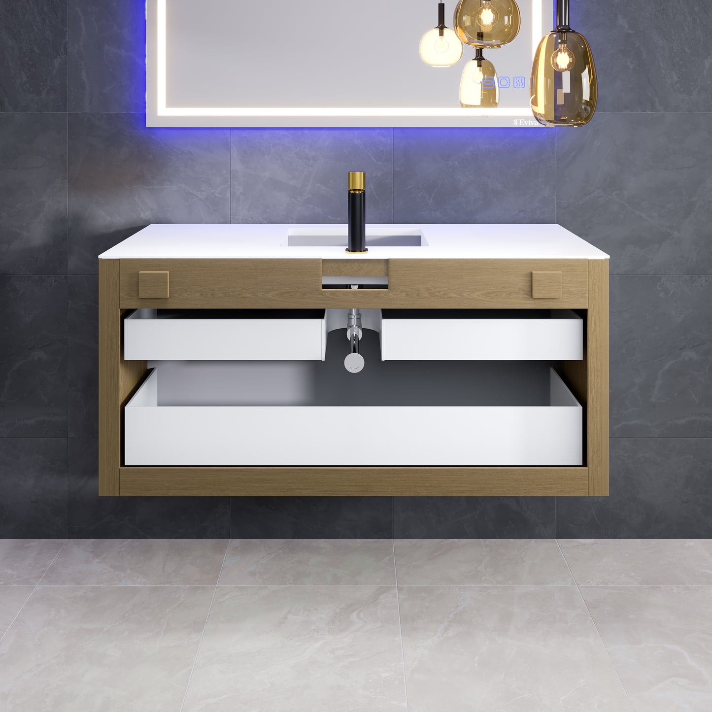 Mosaic 48"W x 20"D Natural Oak Bathroom Vanity with Solid Surface Countertop and Integrated Sink