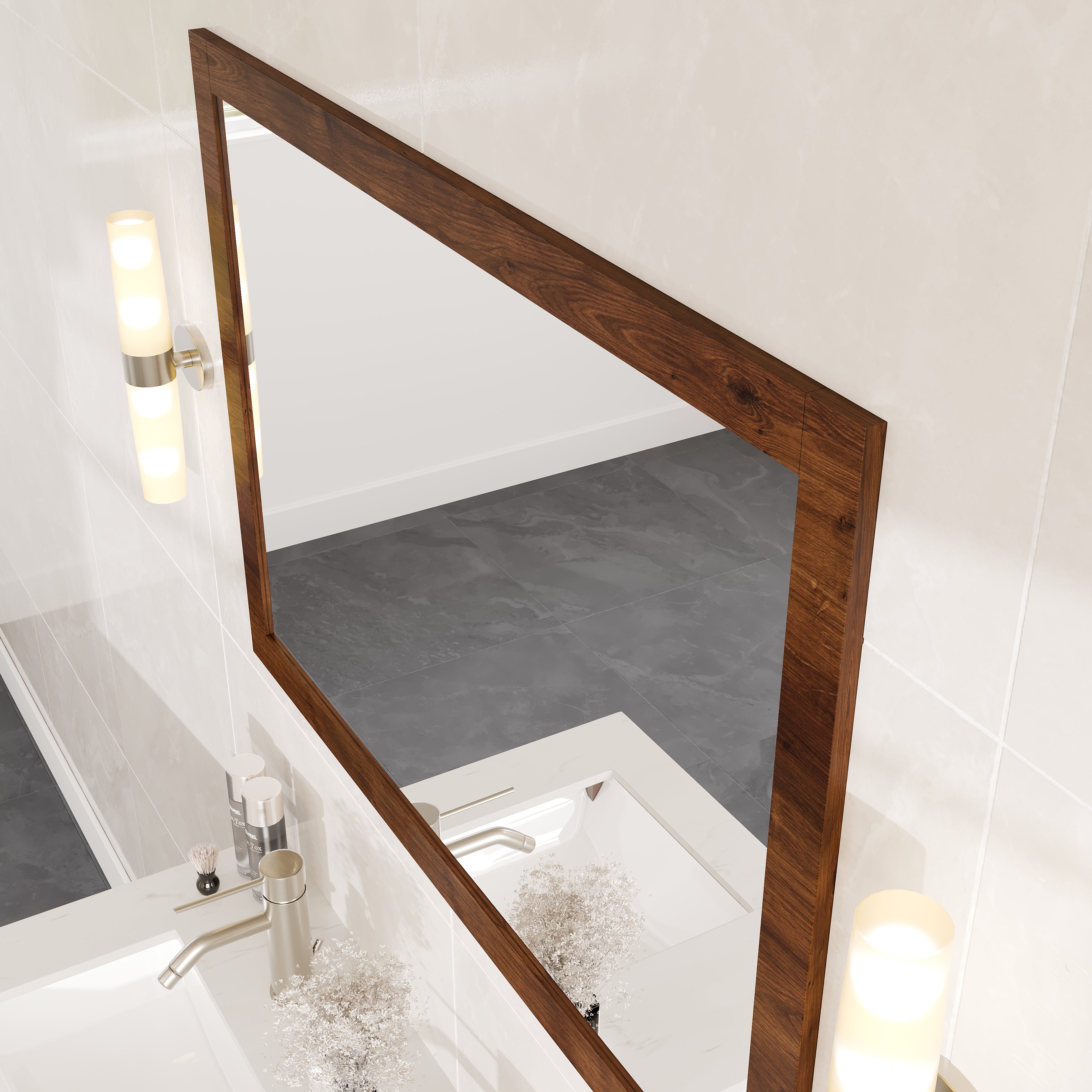 Eviva Sun 42" x 32" Rectangular Rosewood Wooden Framed Mirror