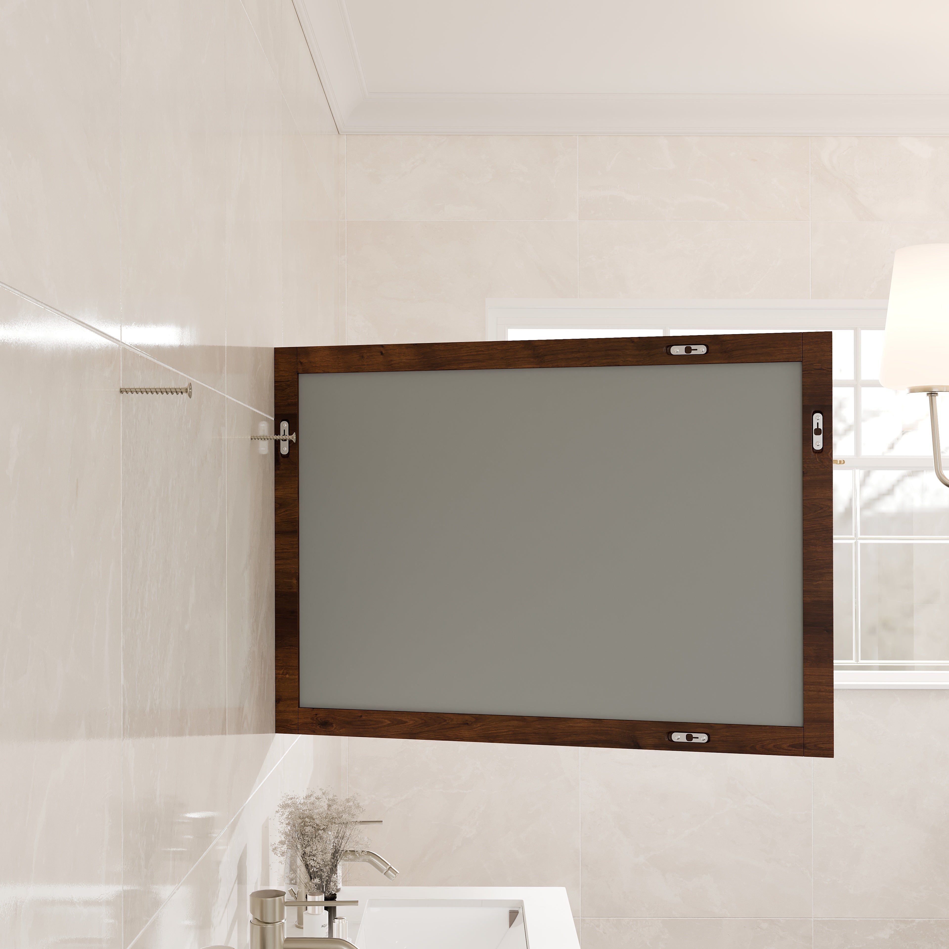Eviva Sun 42" x 32" Rectangular Rosewood Wooden Framed Mirror