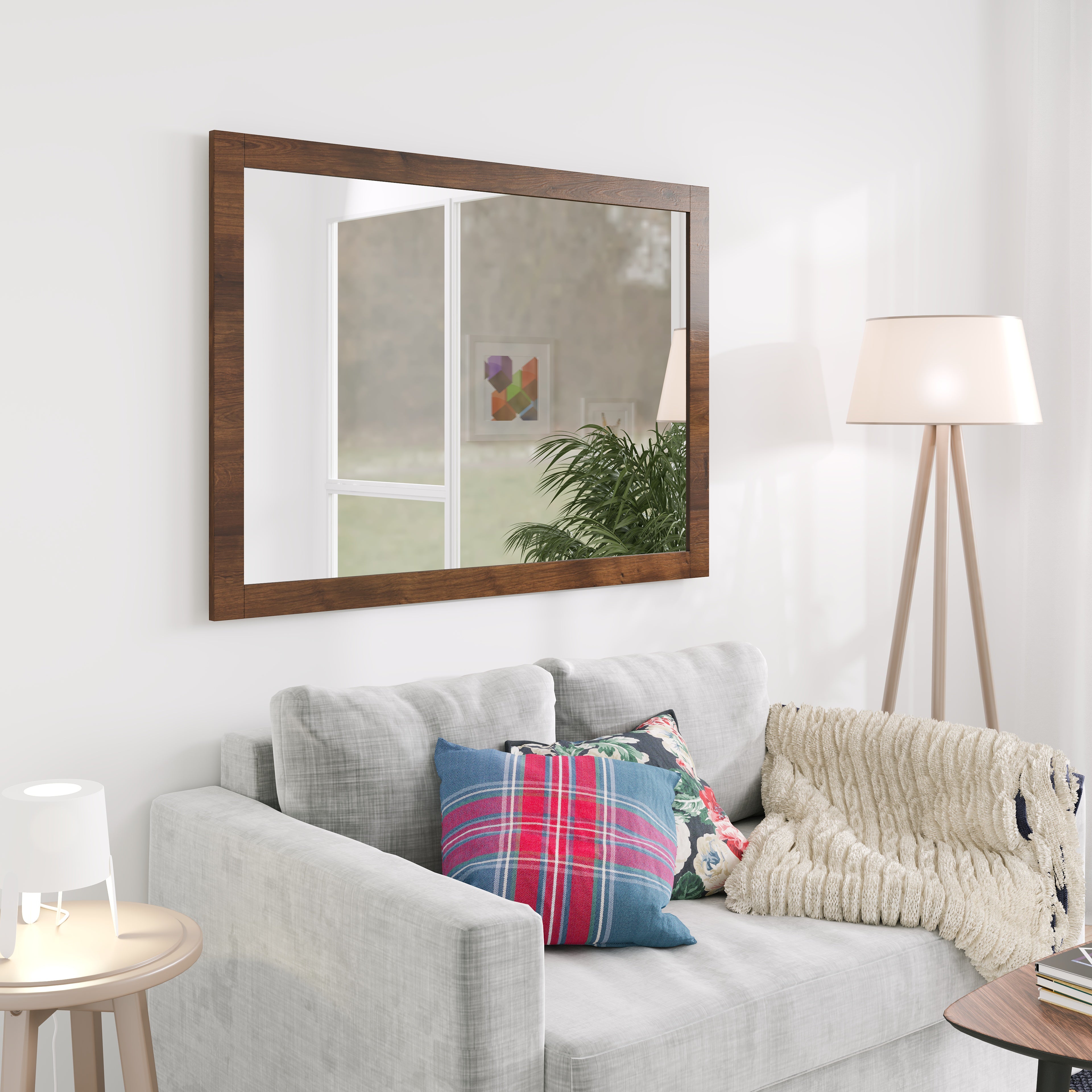 Eviva Sun 42" x 32" Rectangular Rosewood Wooden Framed Mirror