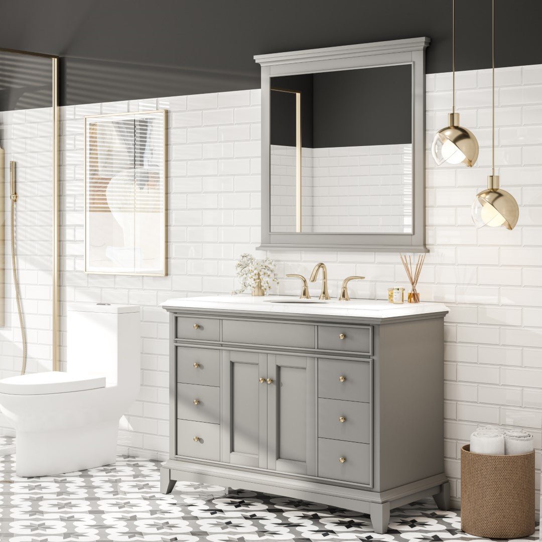 Eviva Elite Stamford 36" x 36" Rectangular Gray Wooden Framed Mirror - Mirror by Eviva