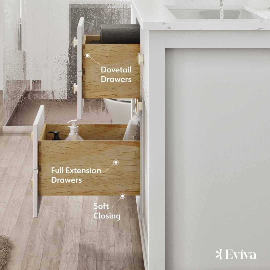 Artemis 48 in. White Double Sink Bath Vanity with Engineered Top and Undermount Porcelain Sinks - Bathroom Vanity by Eviva