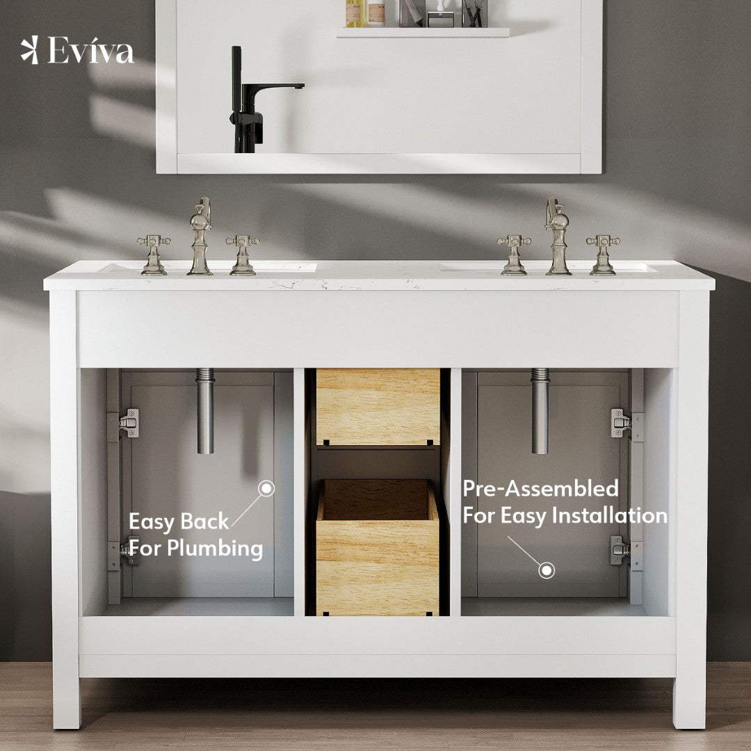 Artemis 48 in. White Double Sink Bath Vanity with Engineered Top and Undermount Porcelain Sinks