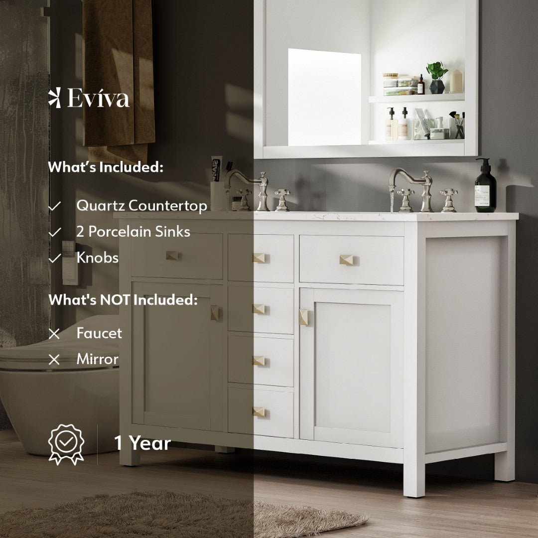 Artemis 48 in. White Double Sink Bath Vanity with Engineered Top and Undermount Porcelain Sinks - Bathroom Vanity by Eviva
