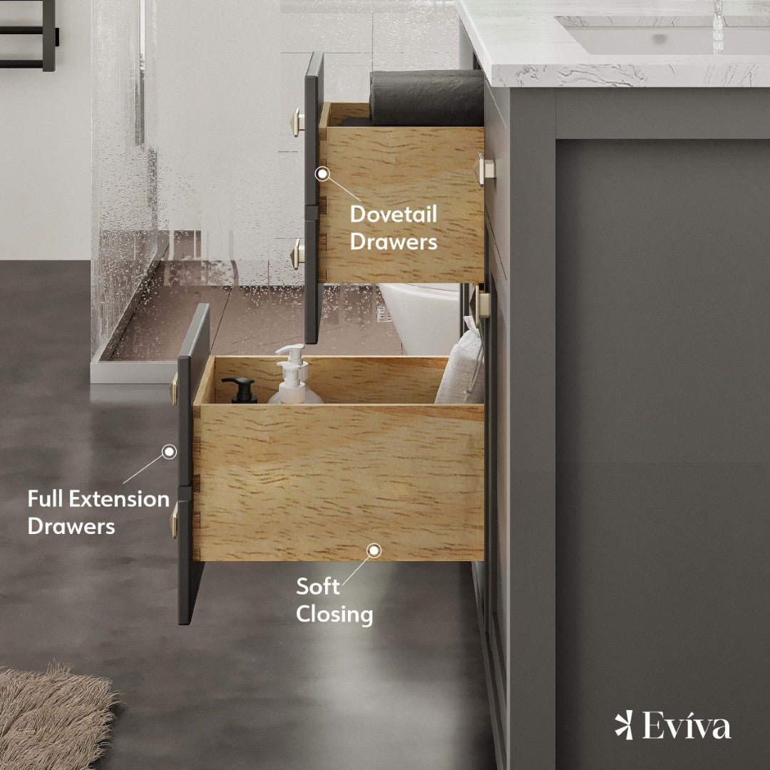 Artemis 48 in. Gray Double Sink Bath Vanity with Engineered Top and Undermount Porcelain Sinks - Bathroom Vanity by Eviva