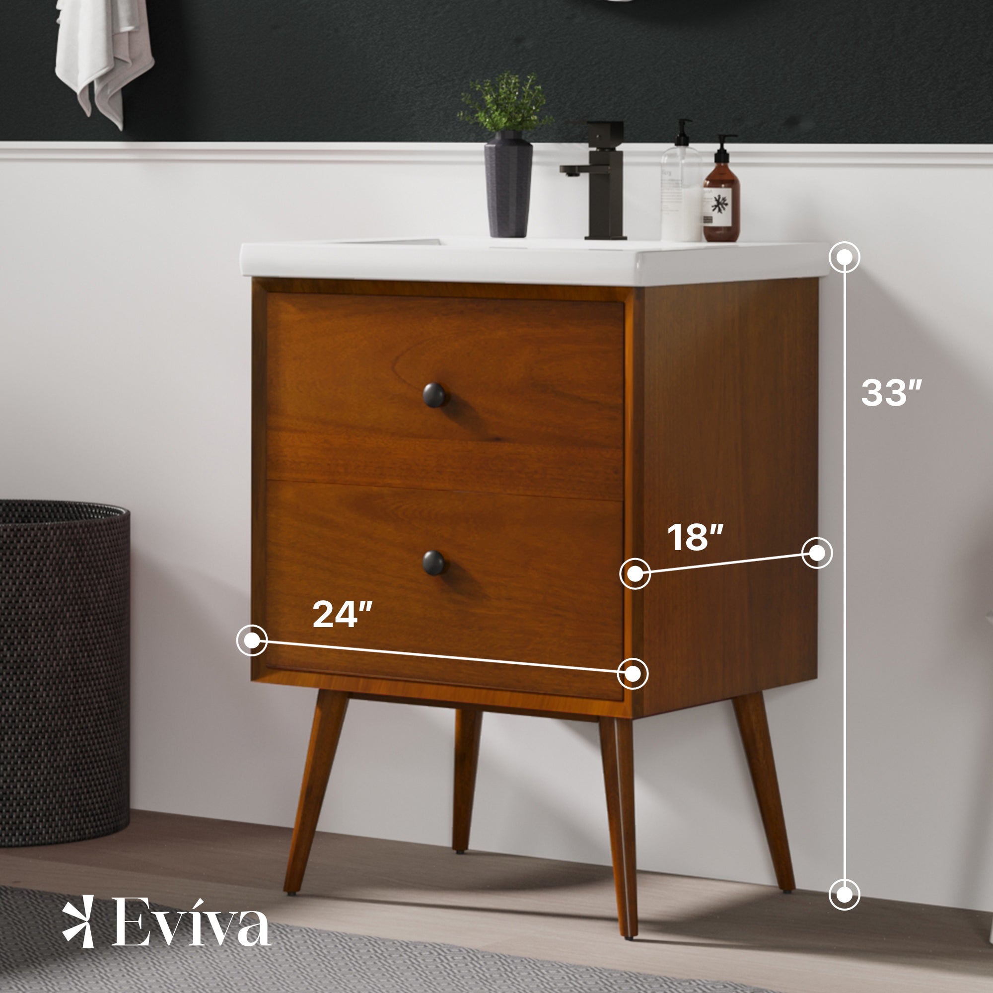 Caramel 24 in. Teak Single Sink Bath Vanity with Porcelain Top and Integrated Sink