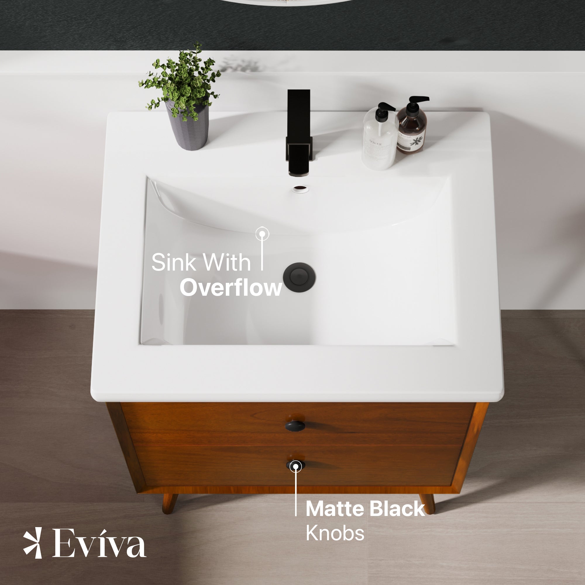 Caramel 24 in. Teak Single Sink Bath Vanity with Porcelain Top and Integrated Sink