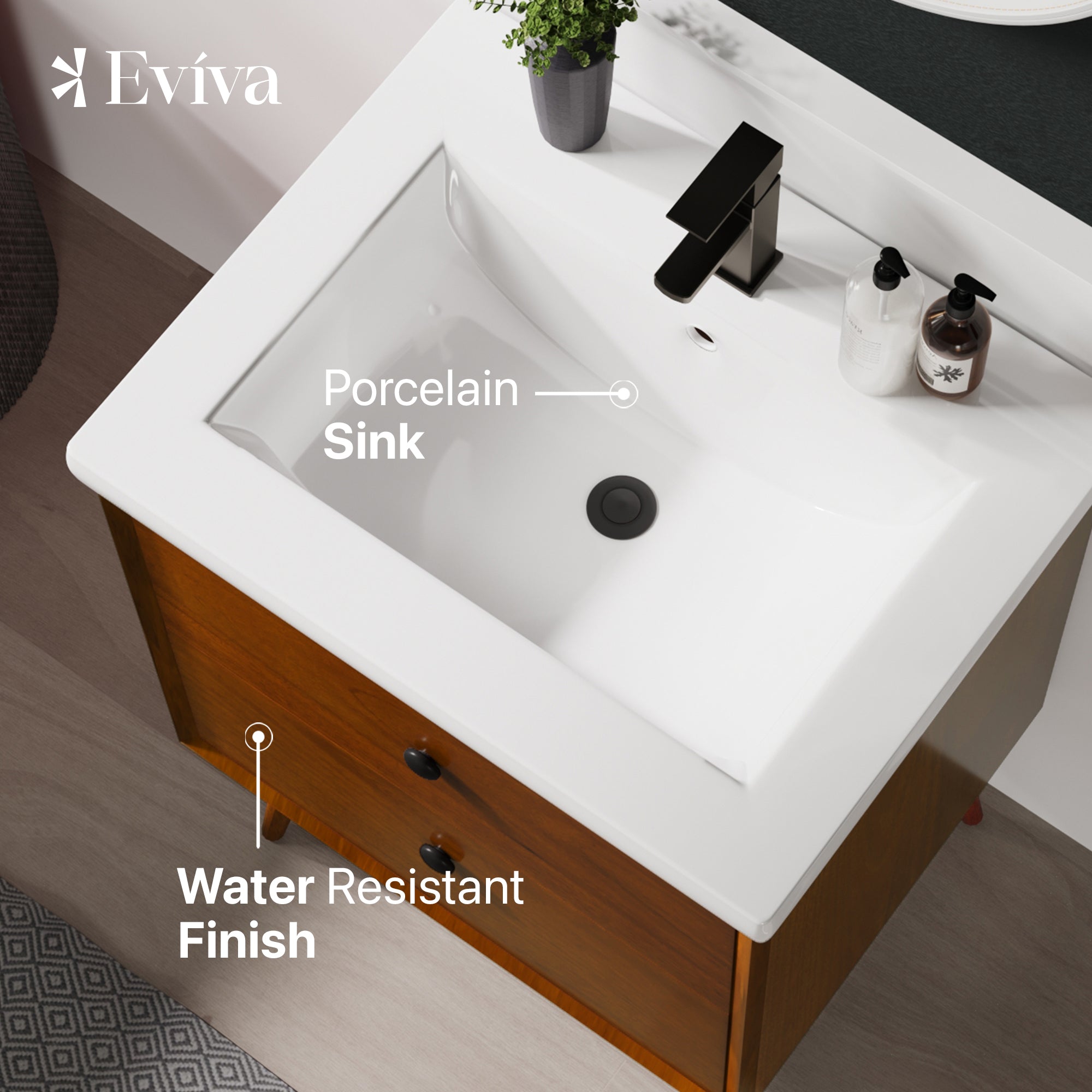 Caramel 24 in. Teak Single Sink Bath Vanity with Porcelain Top and Integrated Sink