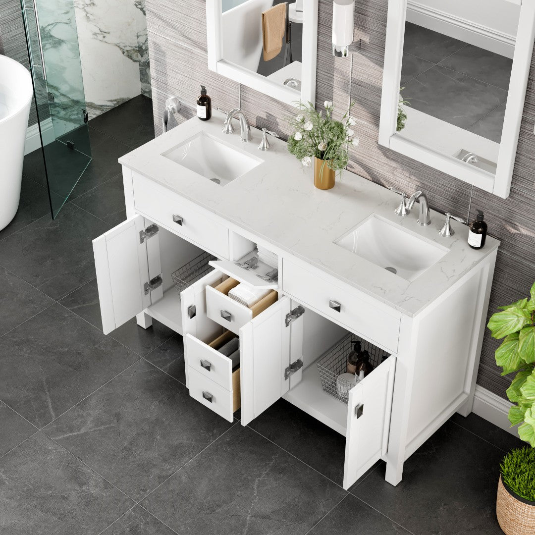 Memphis 60 in. White Double Sink Bath Vanity with Carrara Quartz Top and Undermount Porcelain Sinks