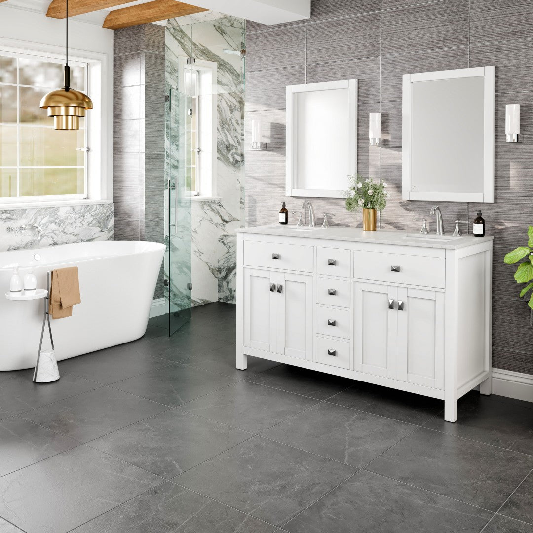Memphis 60 in. White Double Sink Bath Vanity with Carrara Quartz Top and Undermount Porcelain Sinks