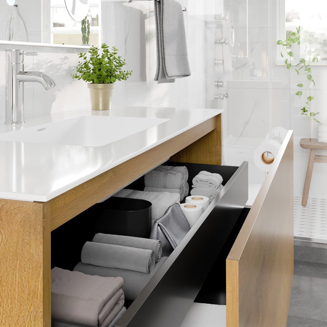 Madeira 48 in. Oak Wall Mount Single Sink Bath Vanity with Acrylic Top and Integrated Sink - Bathroom Vanity by Eviva