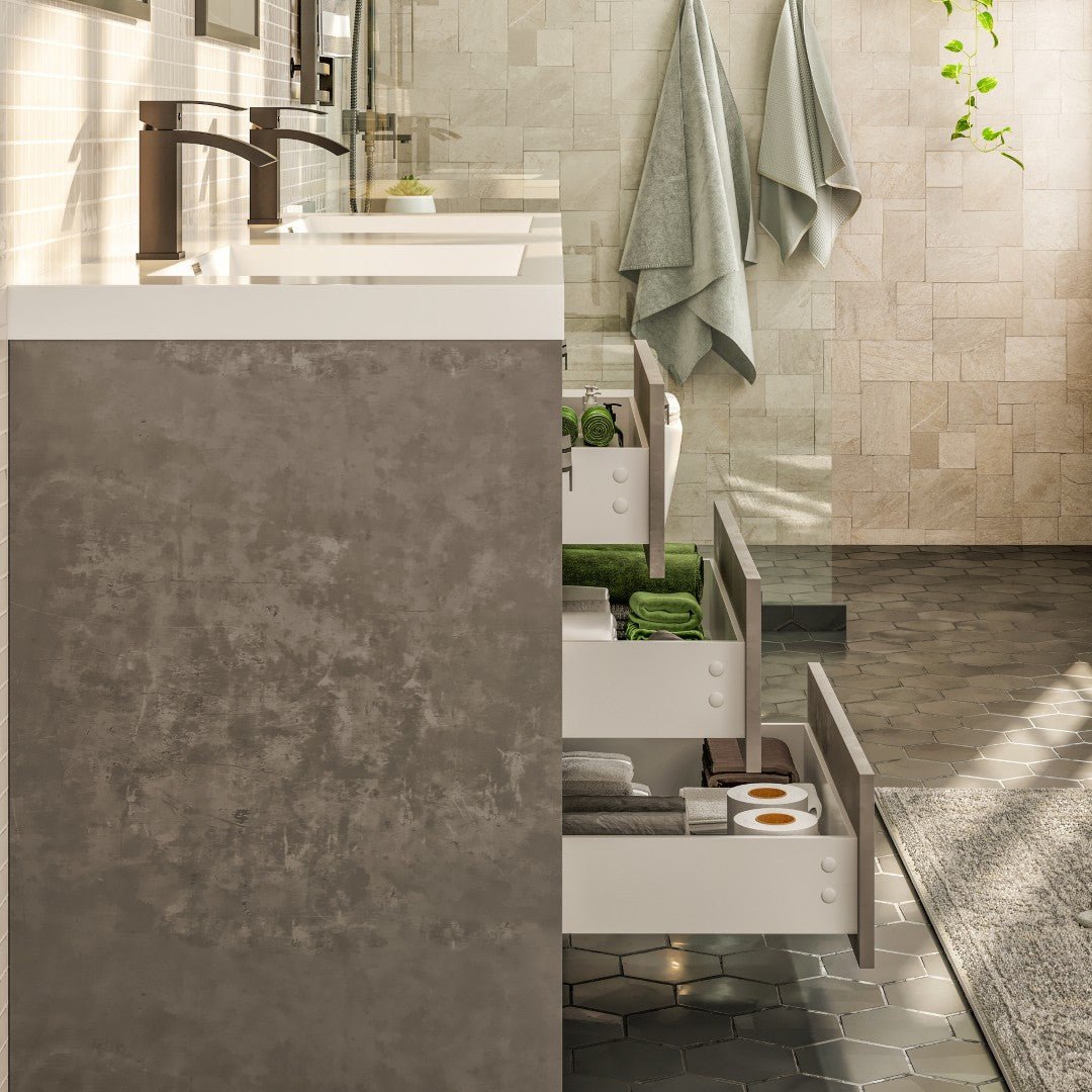 Lugano 72 in. Concrete Gray Double Sink Bath Vanity with Acrylic Top and Integrated Sinks - Bathroom Vanity by Eviva