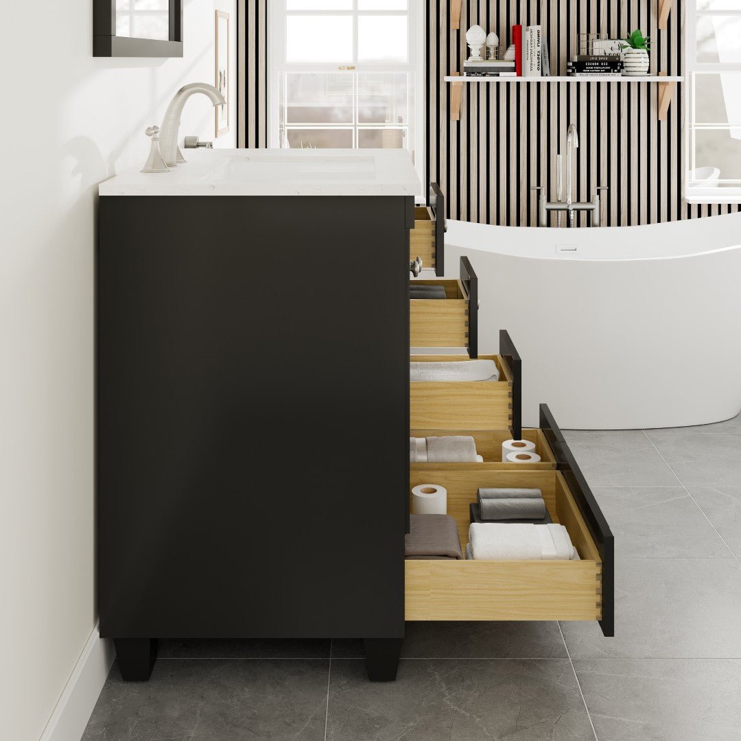 Acclaim 30 in. Espresso Single Sink Bath Vanity with Carrara Quartz Top and Undermount Porcelain Sink - Bathroom Vanity by Eviva