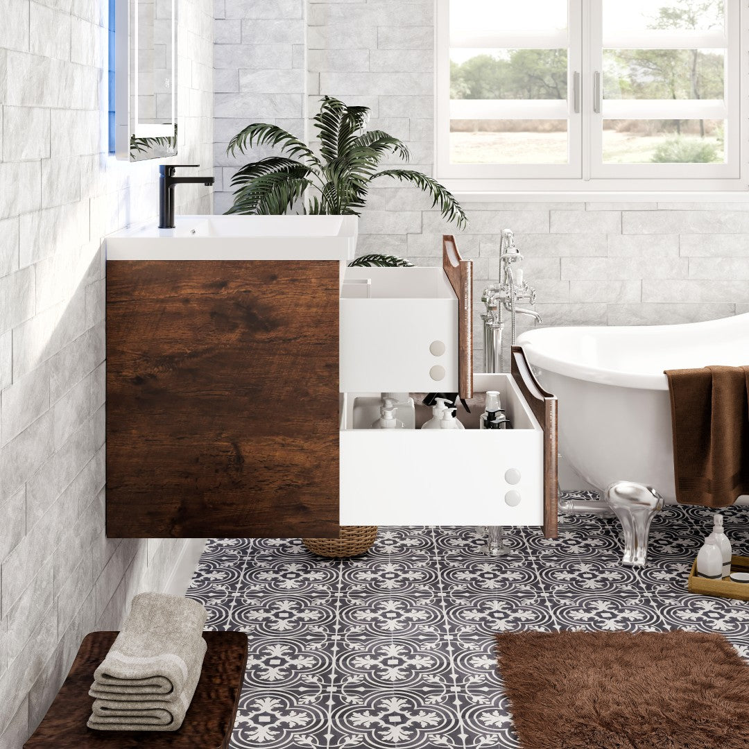 Smile 24 in. Rosewood Wall Mount Single Sink Bath Vanity with Acrylic Top and Integrated Sink