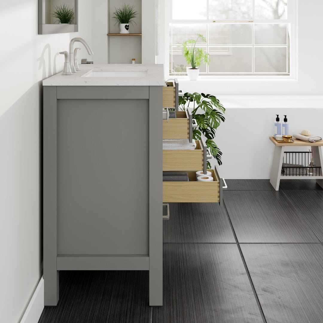 Aberdeen 36 in. Gray Single Sink Bath Vanity with Carrara Quartz Top and Undermount Porcelain Sink - Bathroom Vanity by Eviva