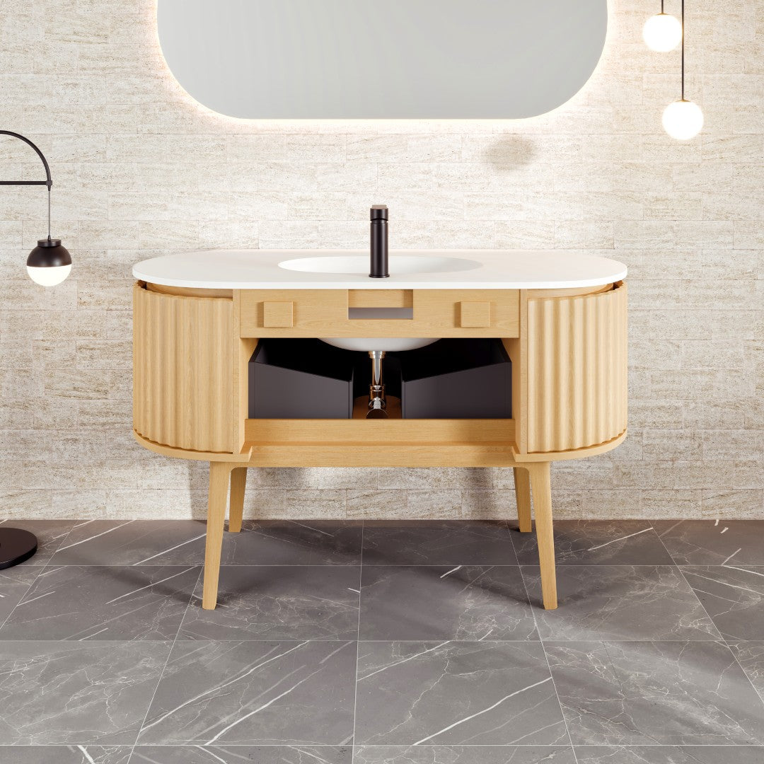 Haven 48 in. Natural Oak Single Sink Bath Vanity with Solid Surface Top and Integrated Sink