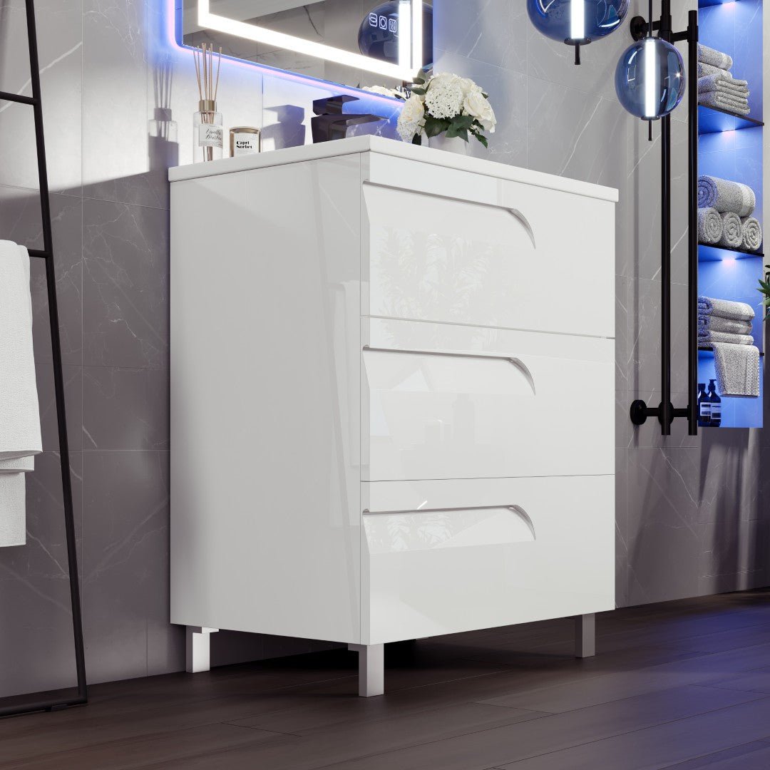Joy 32 in. White Single Sink Freestanding Bath Vanity with Porcelain Top and Integrated Sink - Bathroom Vanity by Eviva