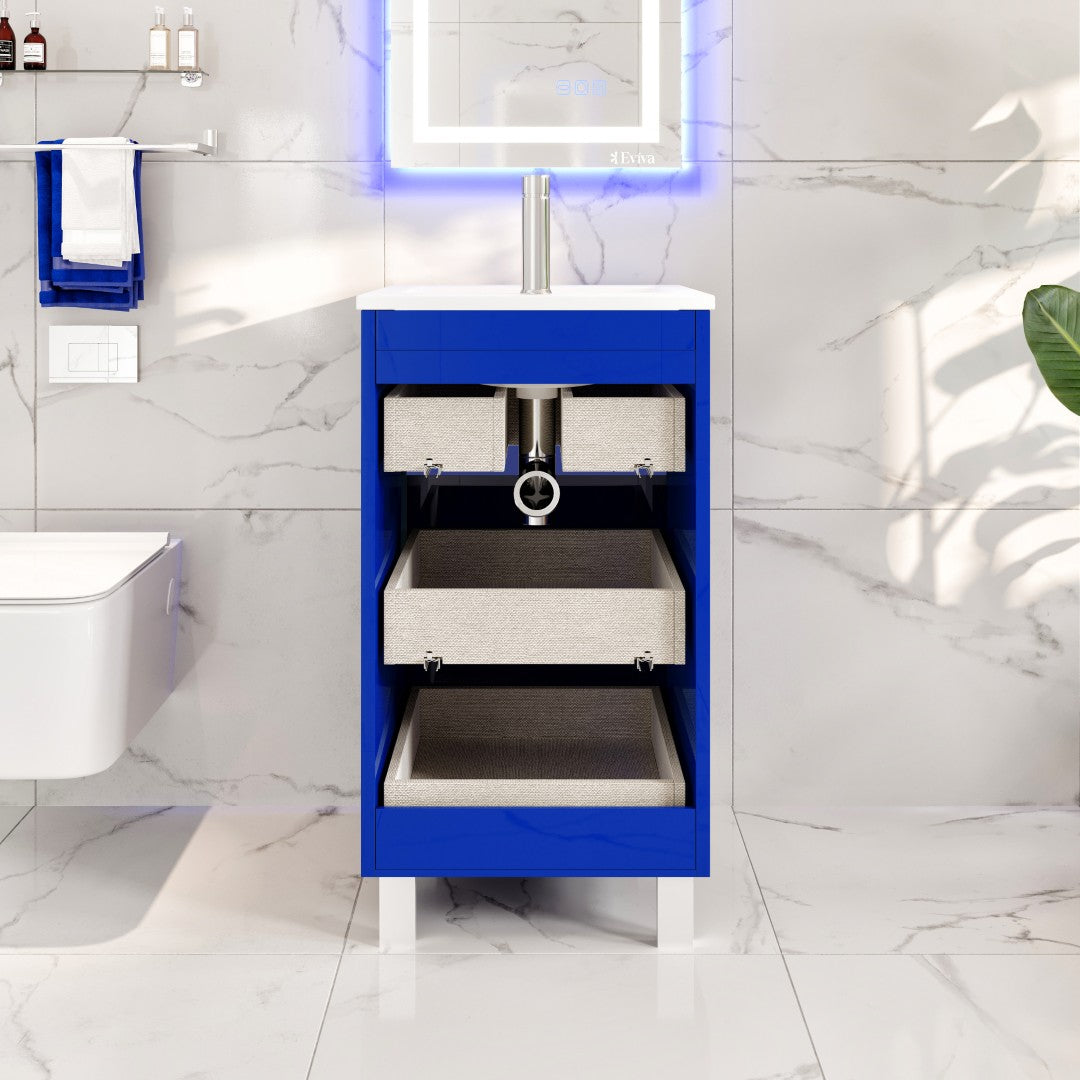 Deluxe 24 in. Blue Single Sink Bath Vanity with Porcelain Top and Integrated Sink