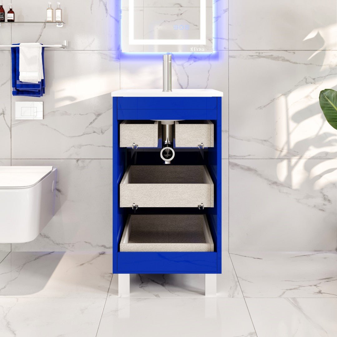 Deluxe 20 in. Blue Single Sink Bath Vanity with Porcelain Top and Integrated Sink - Bathroom Vanity by Eviva