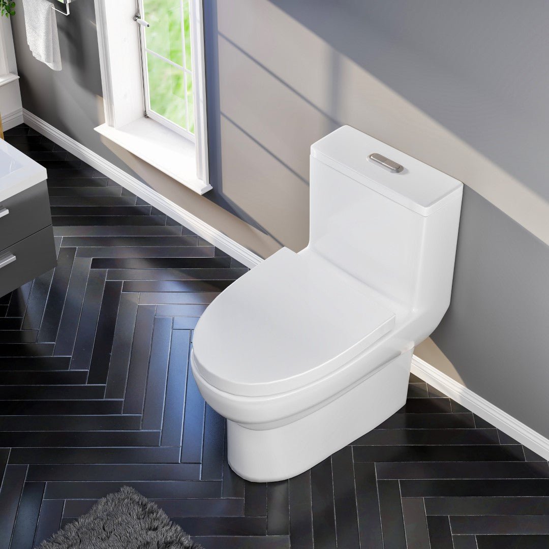 Scale 12 inch Floor Mounted 1 - piece 1.28 GPF Dual Flush Elongated Toilet in White Seat Included - Toilet by Eviva