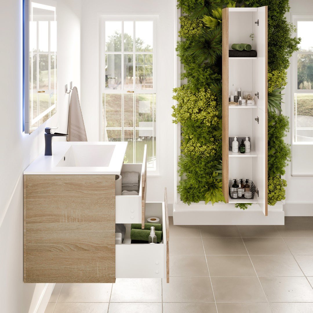Joy 32 in. Maple Wall Mount Single Sink Bath Vanity with Porcelain Top and Integrated Sink - Bathroom Vanity by Eviva