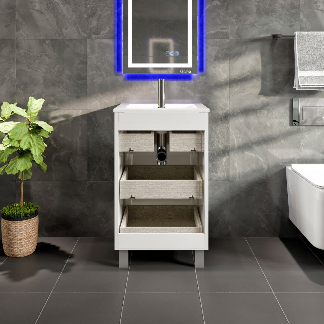 Deluxe 24 in. White Single Sink Bath Vanity with Porcelain Top and Integrated Sink