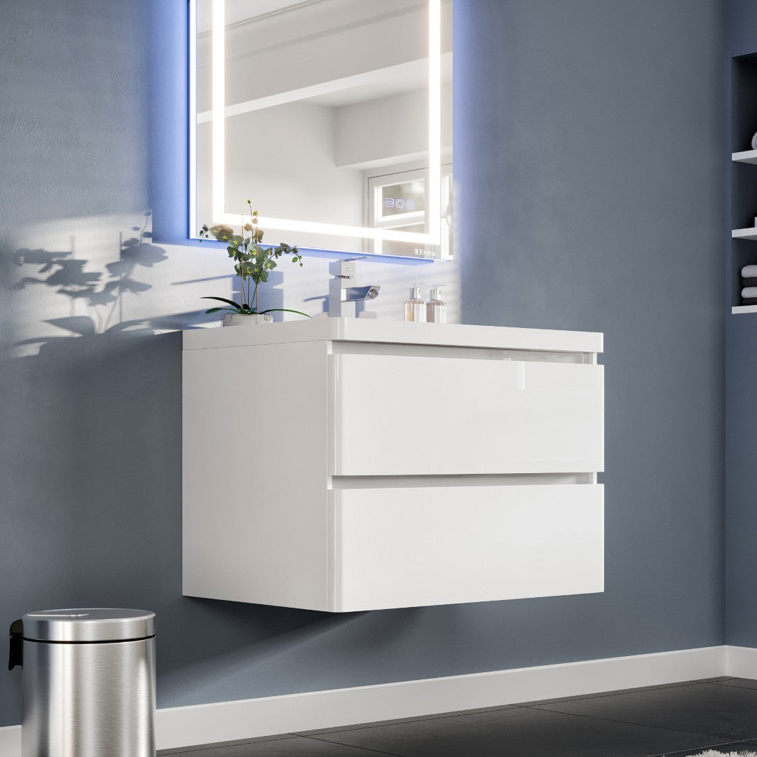 Flair 32 in. White Wall Mount Single Sink Bath Vanity with Acrylic Top and Integrated Sink