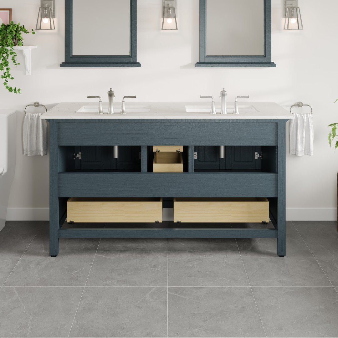 Britney 72 in. Ash Blue Double Sink Bath Vanity with Carrara Quartz Top and Undermount Porcelain Sinks - Bathroom Vanity by Eviva