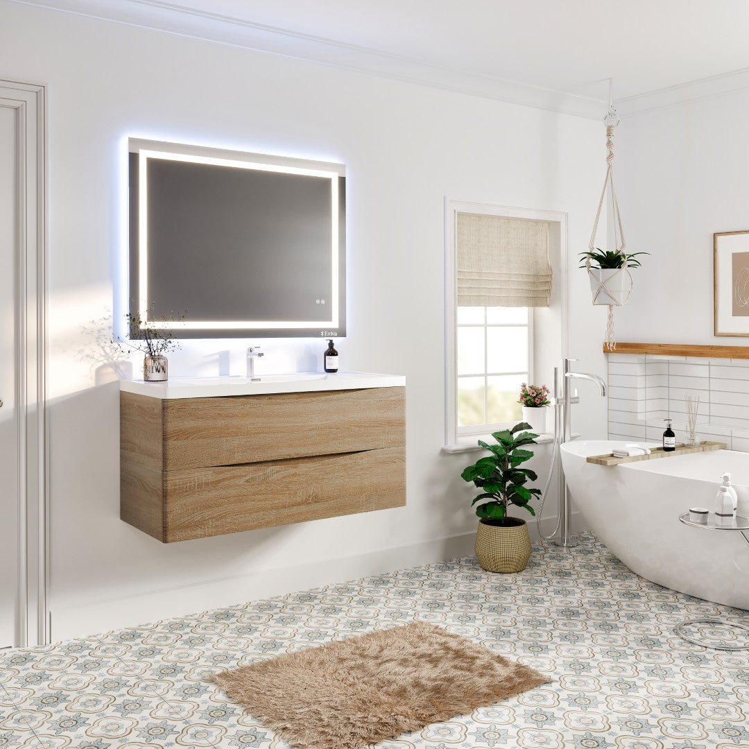 Smile 48 in. White Oak Wall Mount Single Sink Bath Vanity with Acrylic Top and Integrated Sink
