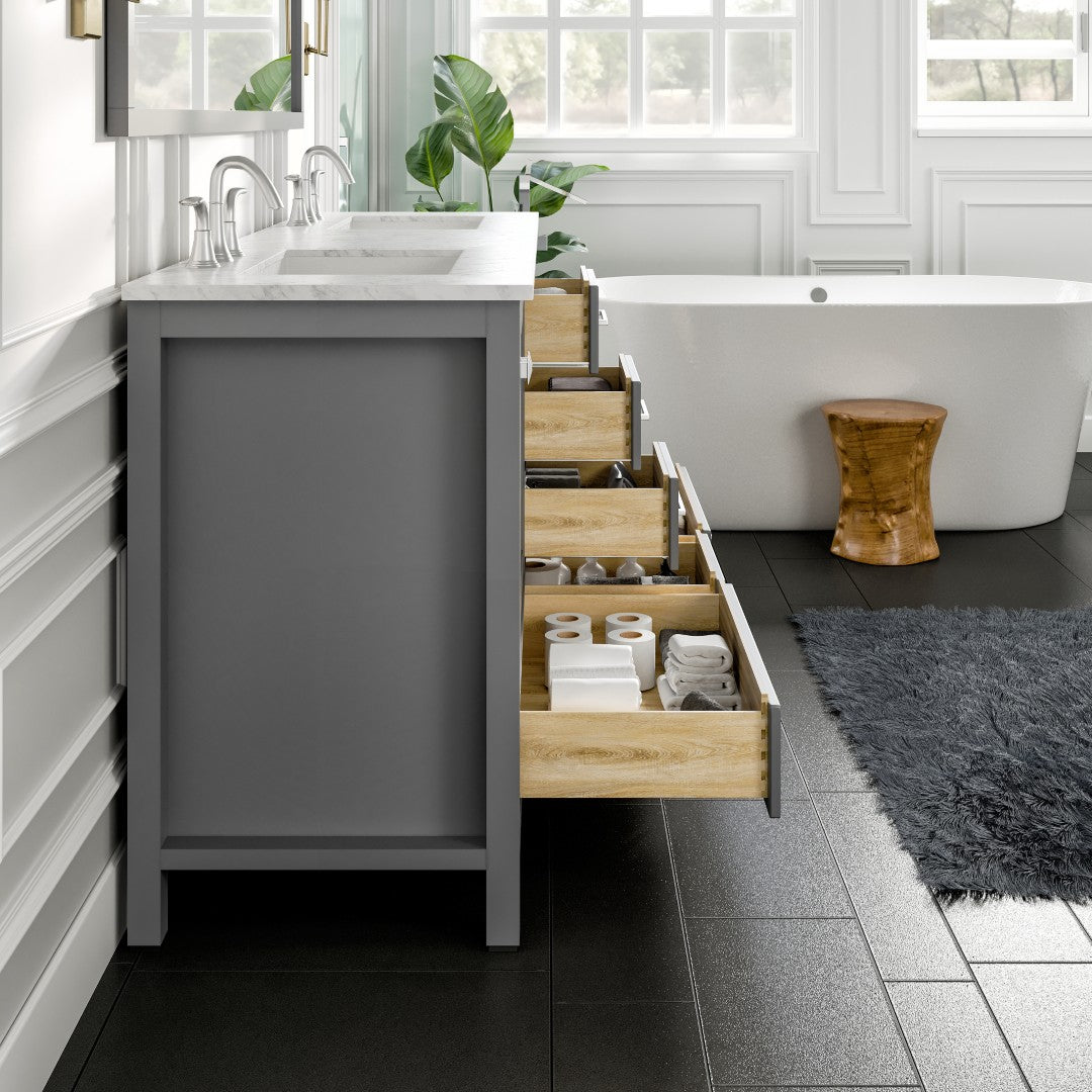 Eviva Aberdeen 72 in. Gray Bathroom Vanity with Carrara Marble Top