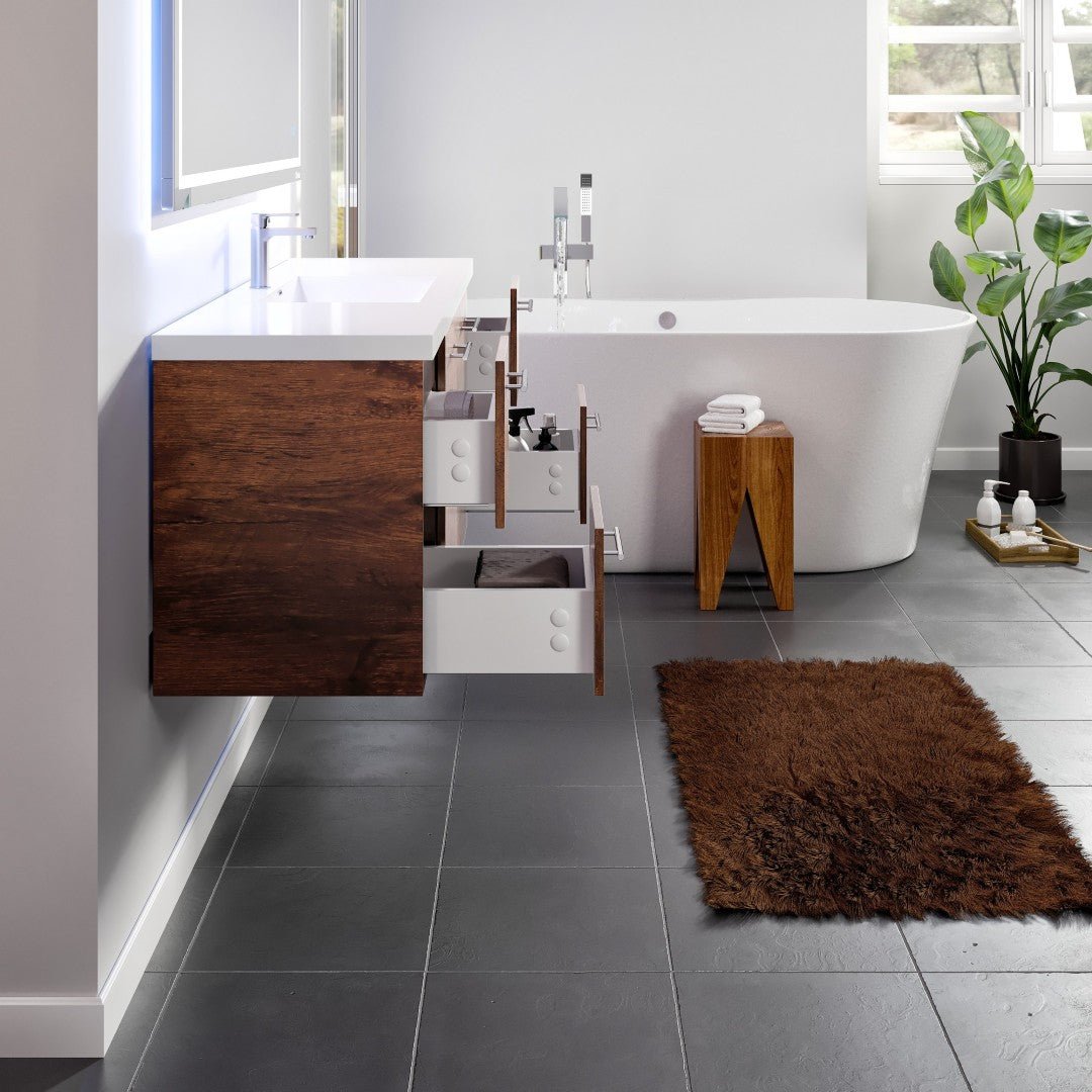 Axel 59 in. Rosewood Wall Mount Single Sink Bath Vanity with Acrylic Top and Integrated Sink - Bathroom Vanity by Eviva