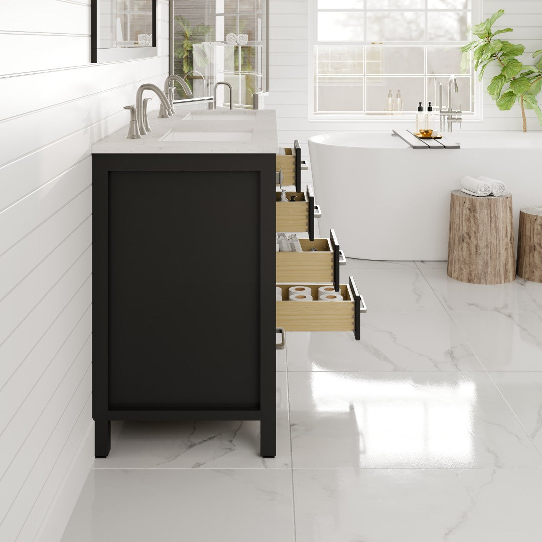 Aberdeen 48 in. Espresso Double Sink Bath Vanity with Carrara Quartz Top and Undermount Porcelain Sinks