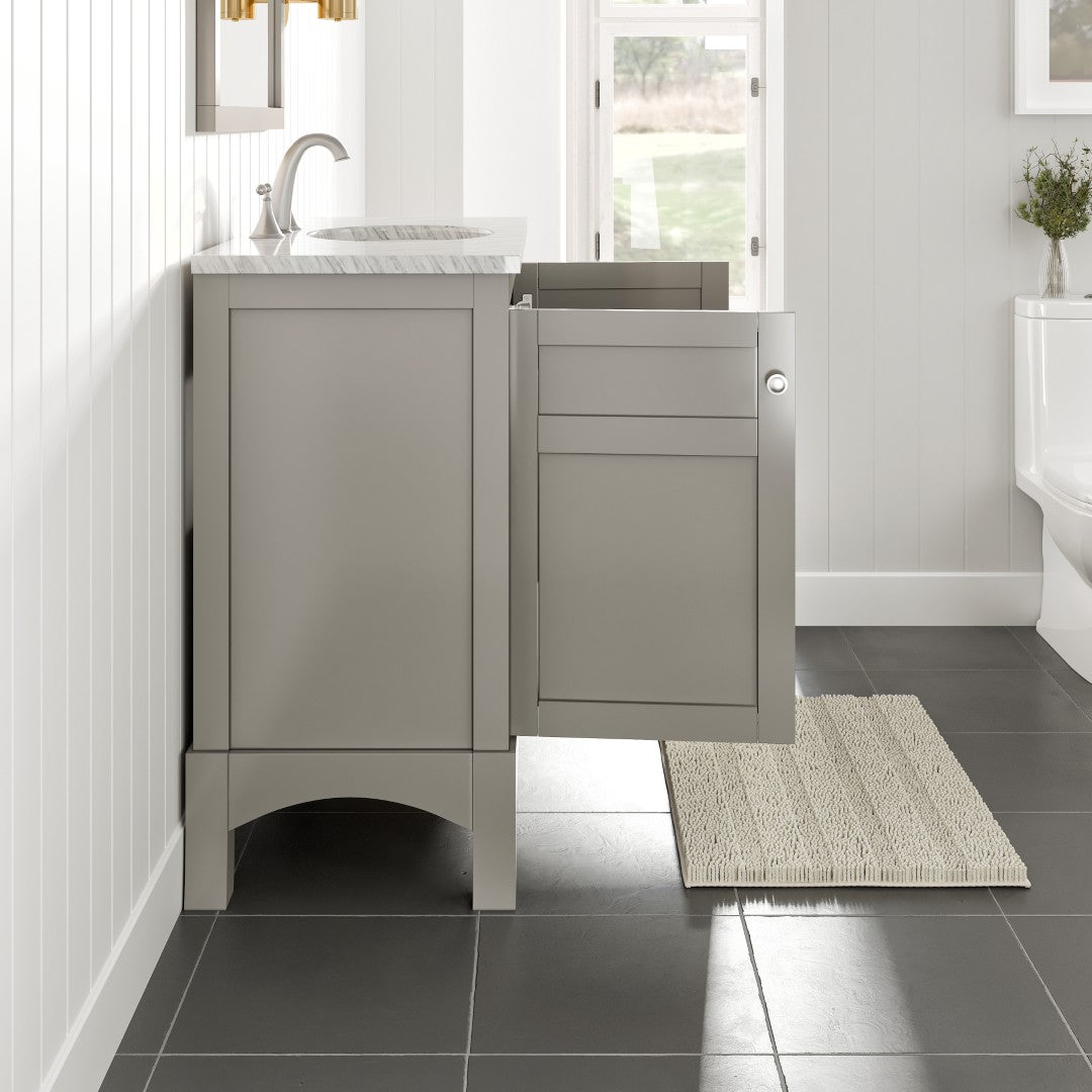 New York 36 in. Gray Single Sink Bath Vanity with Carrara Marble Top and Undermount Porcelain Sink