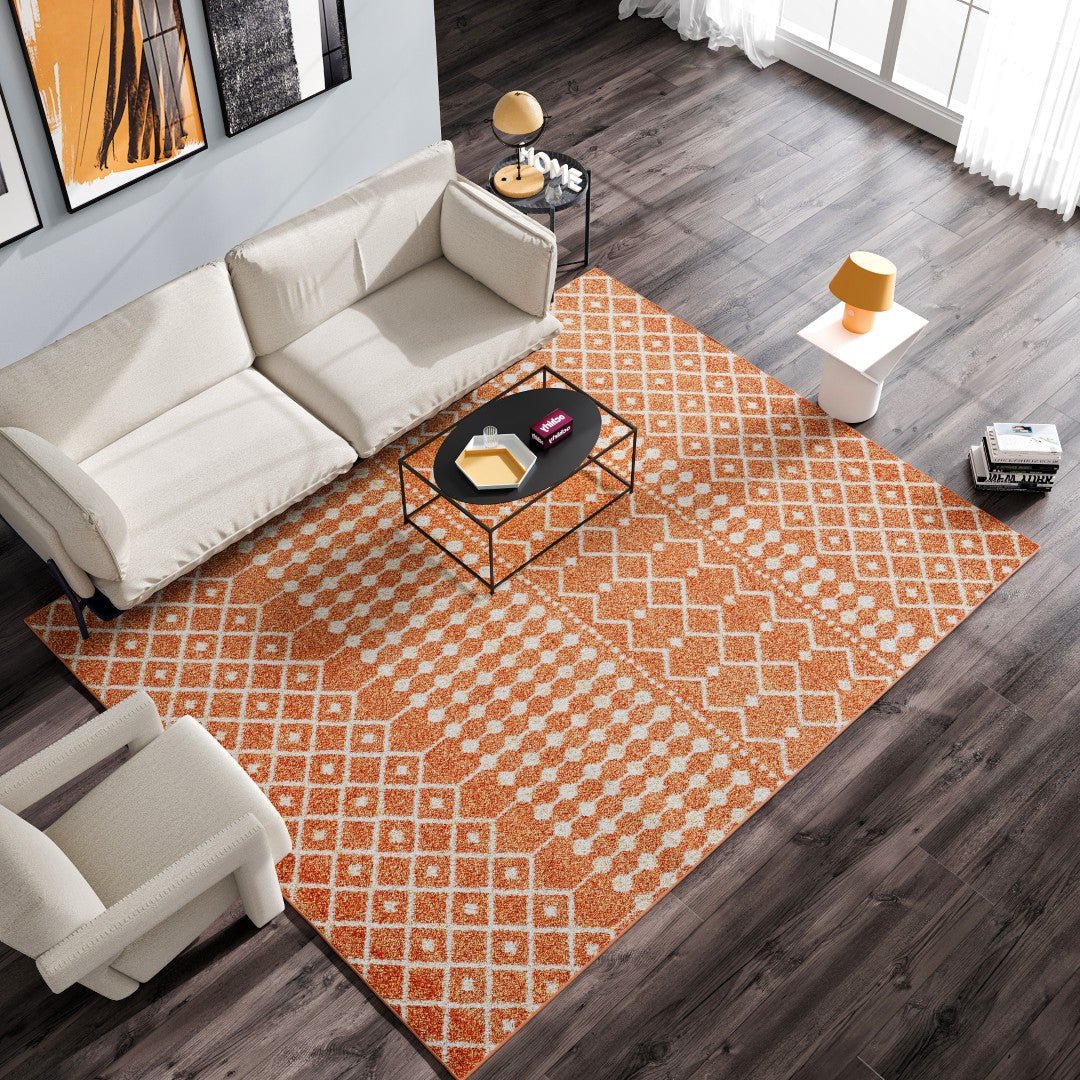 Eviva Grid 8' x 10' Geometric Orange/Cream Rug - Rug by Eviva